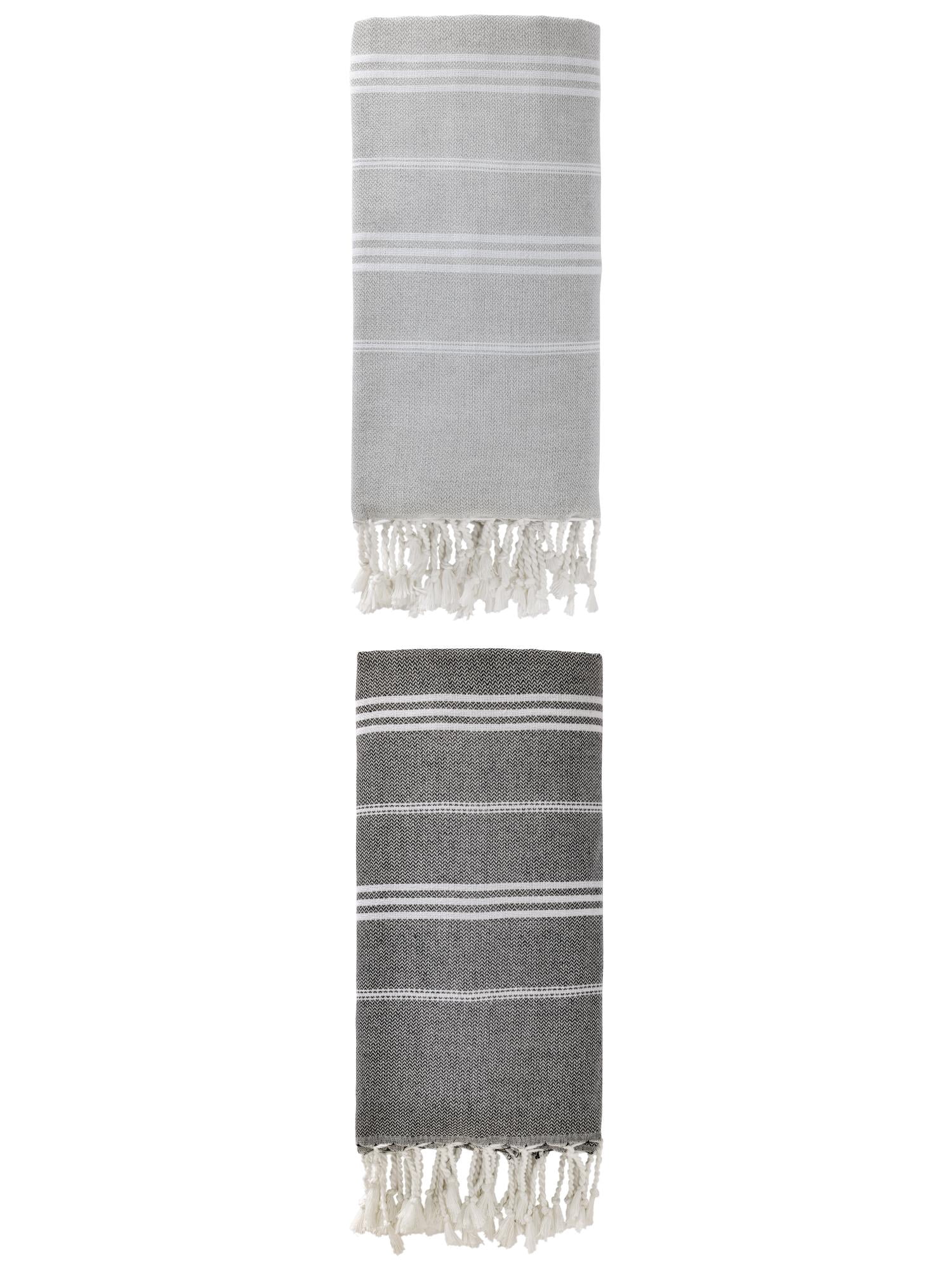Unique Bargains Stripe Turkish Sand Free Towel 2 Pack Grey/Black 71"x35"
