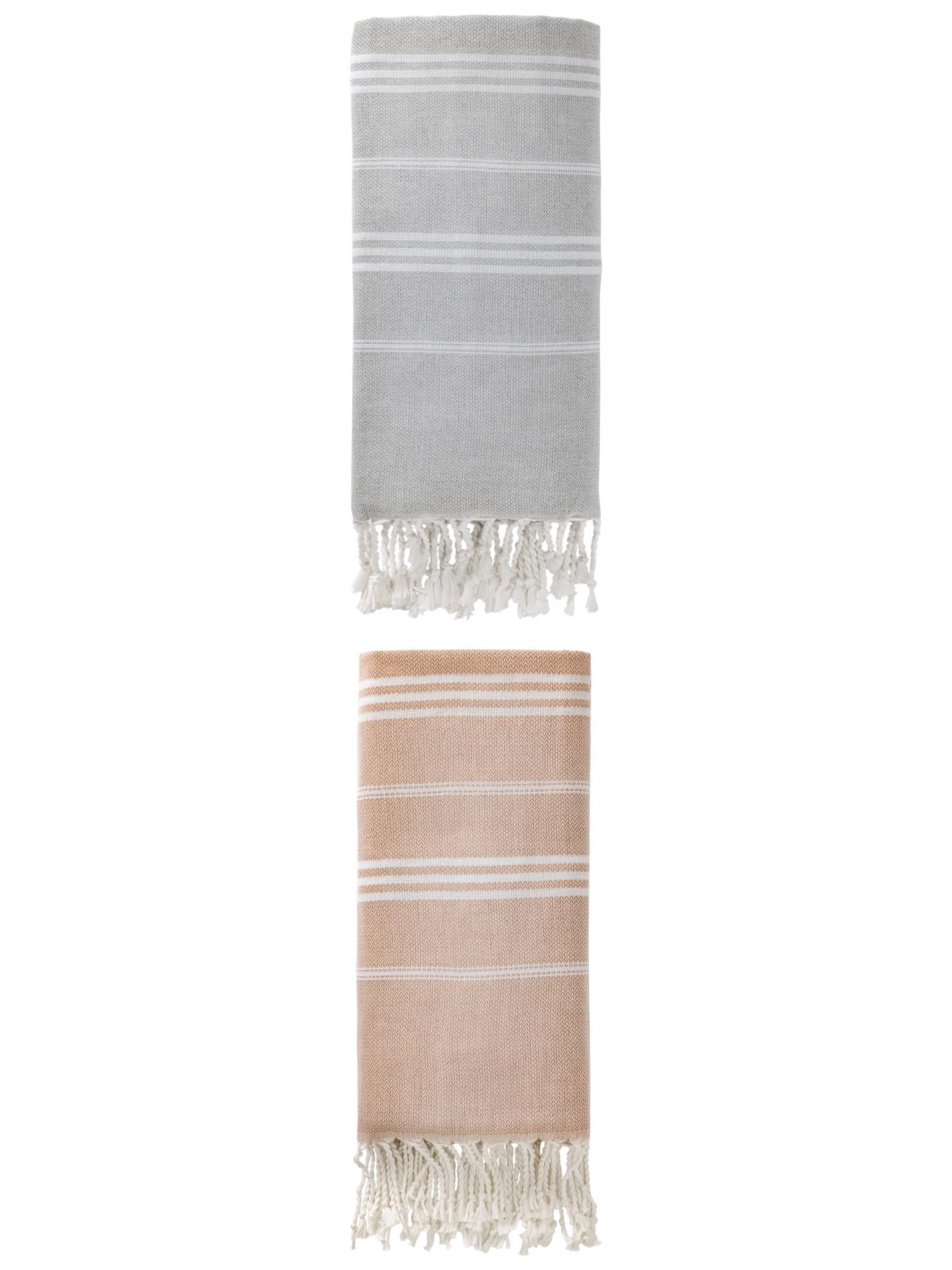 Unique Bargains Stripe Turkish Sand Free Towel 2 Pack Grey/Brown 71"x35"