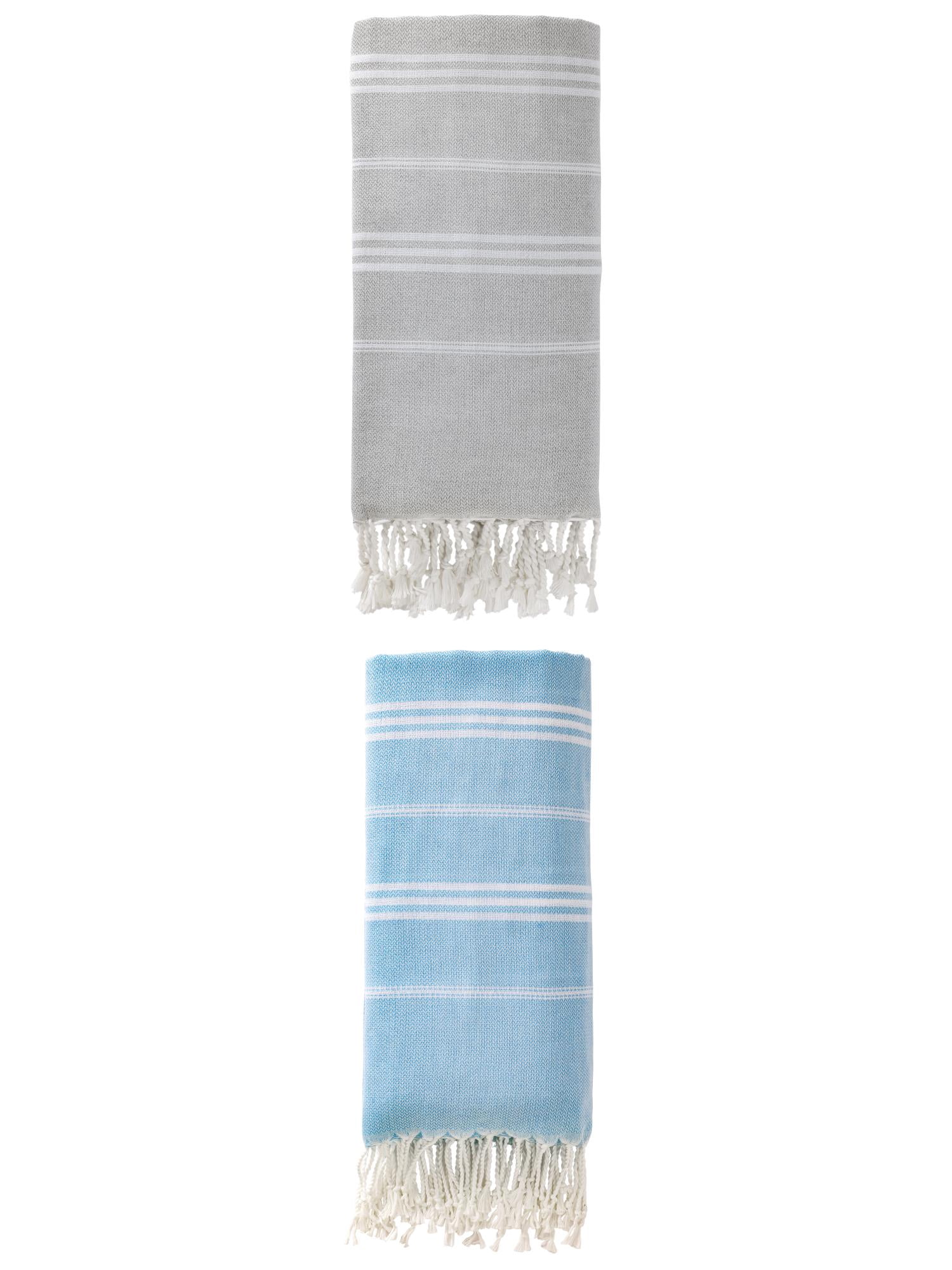 Unique Bargains Stripe Turkish Sand Free Towel 2 Pack Grey/Light Blue 71"x35"