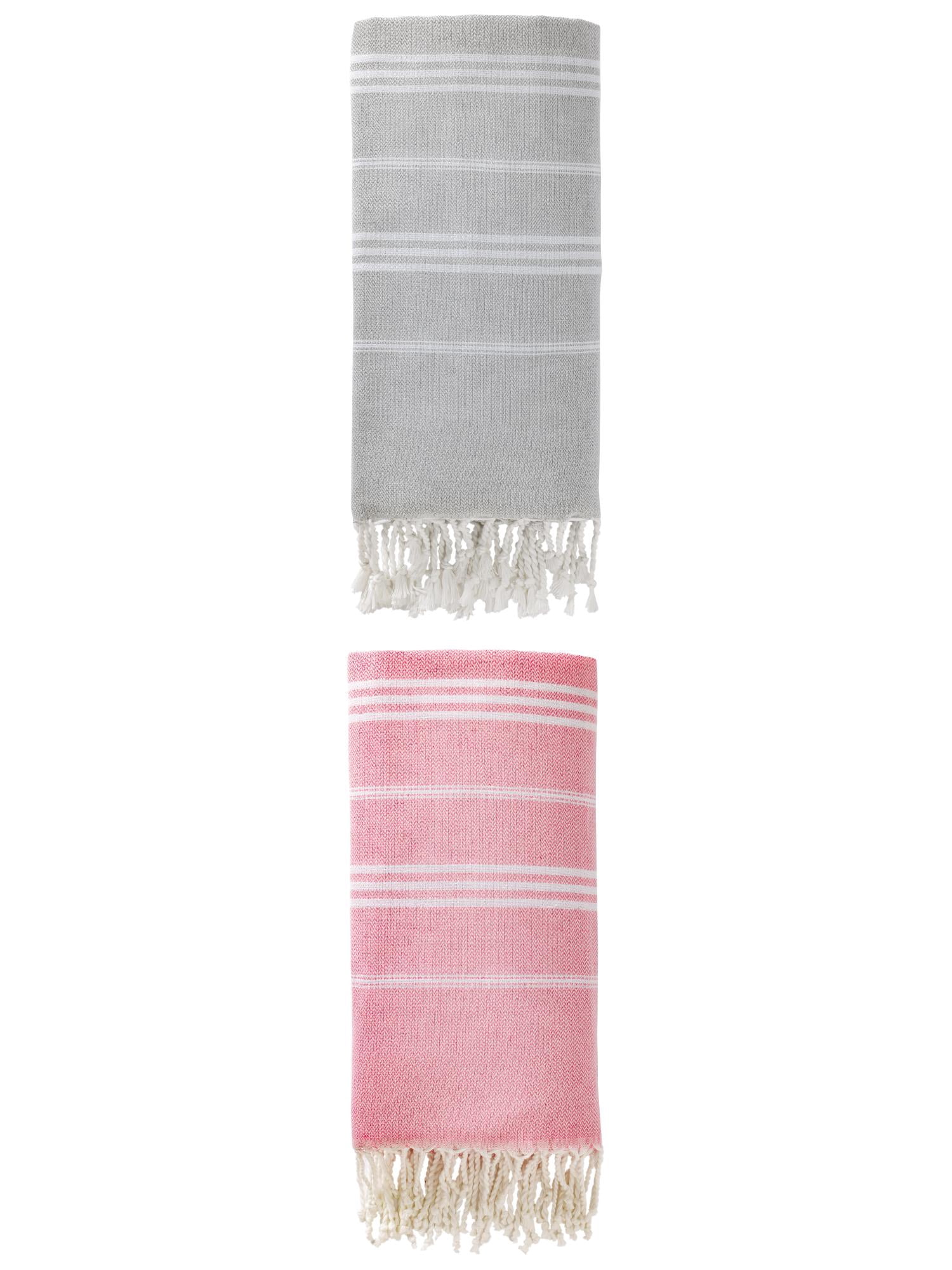 Unique Bargains Stripe Turkish Sand Free Towel 2 Pack Grey/Pink 71"x35"