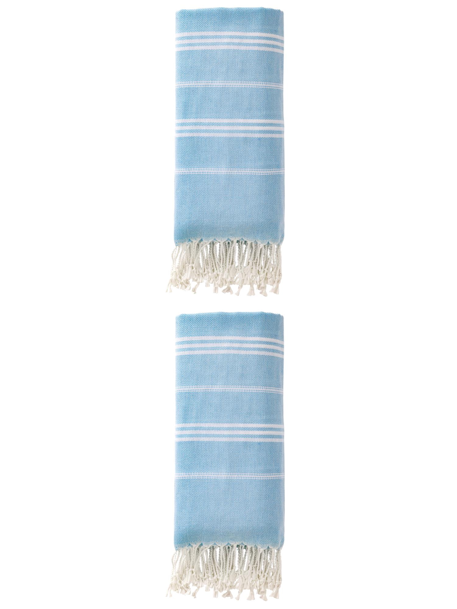 Unique Bargains Stripe Turkish Sand Free Towel 2 Pack Light Blue 71"x35"