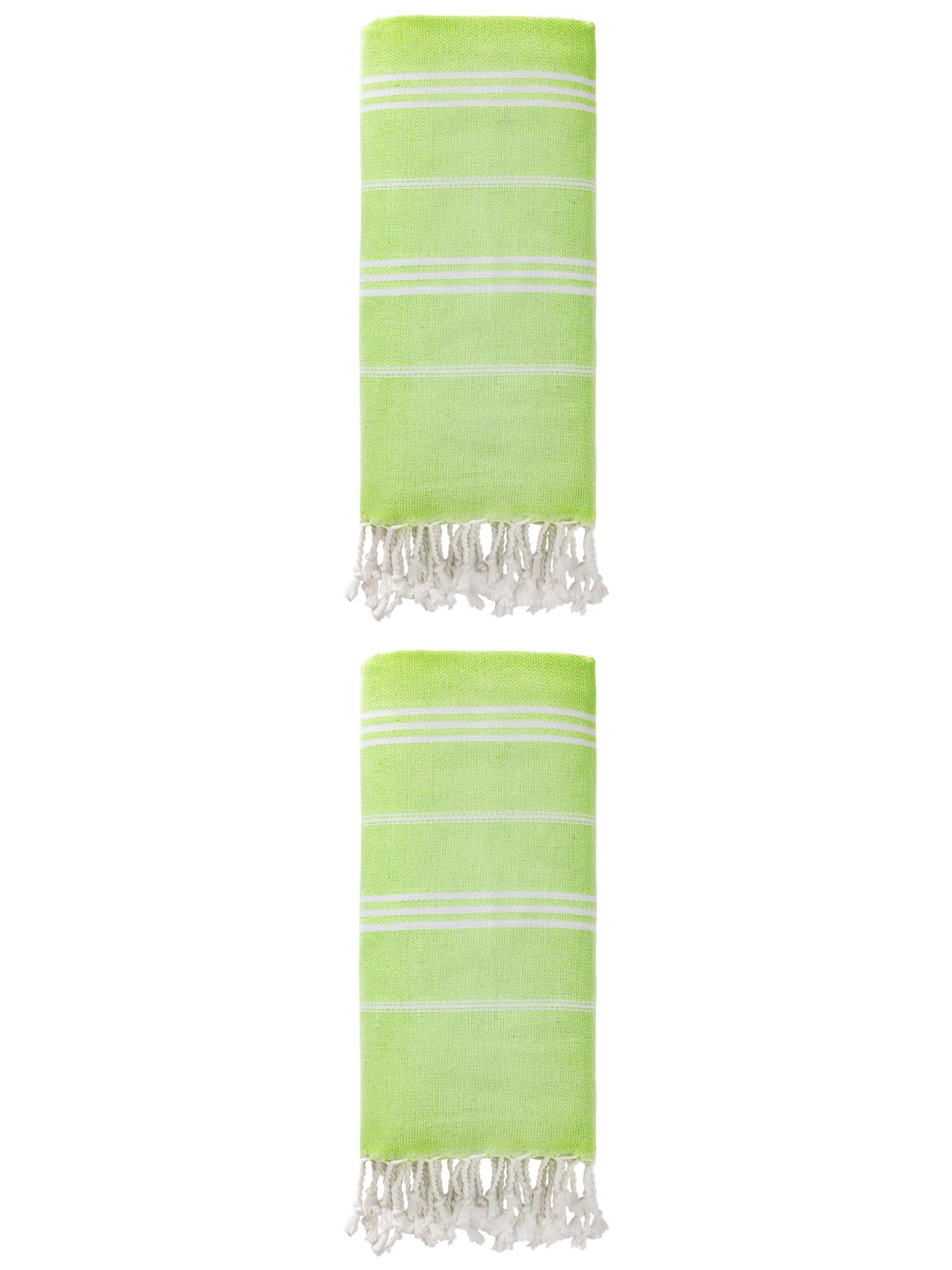 Unique Bargains Stripe Turkish Sand Free Towel 2 Pack Light Green 71"x35"