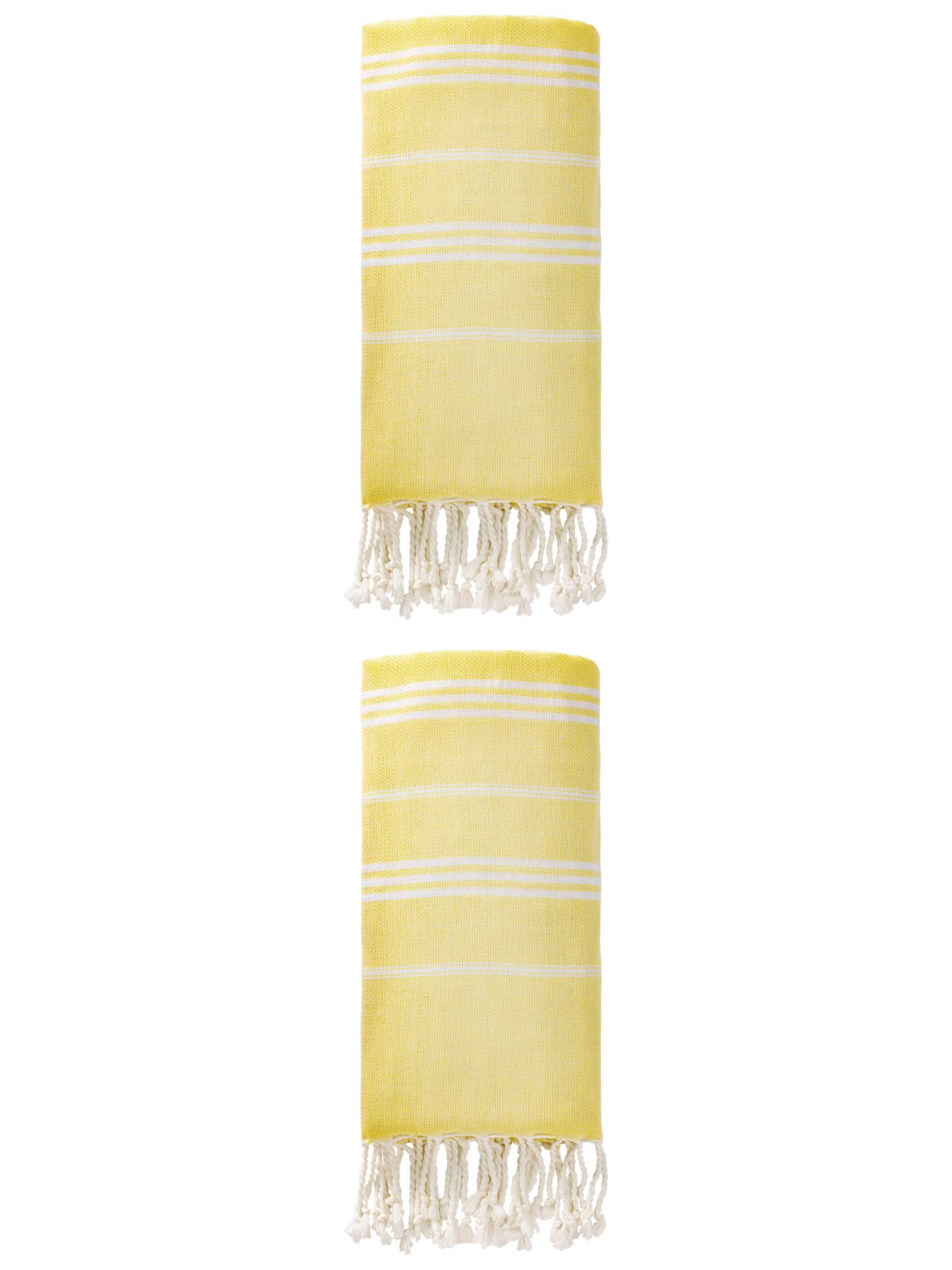Unique Bargains Stripe Turkish Sand Free Towel 2 Pack Light Yellow 71"x35"