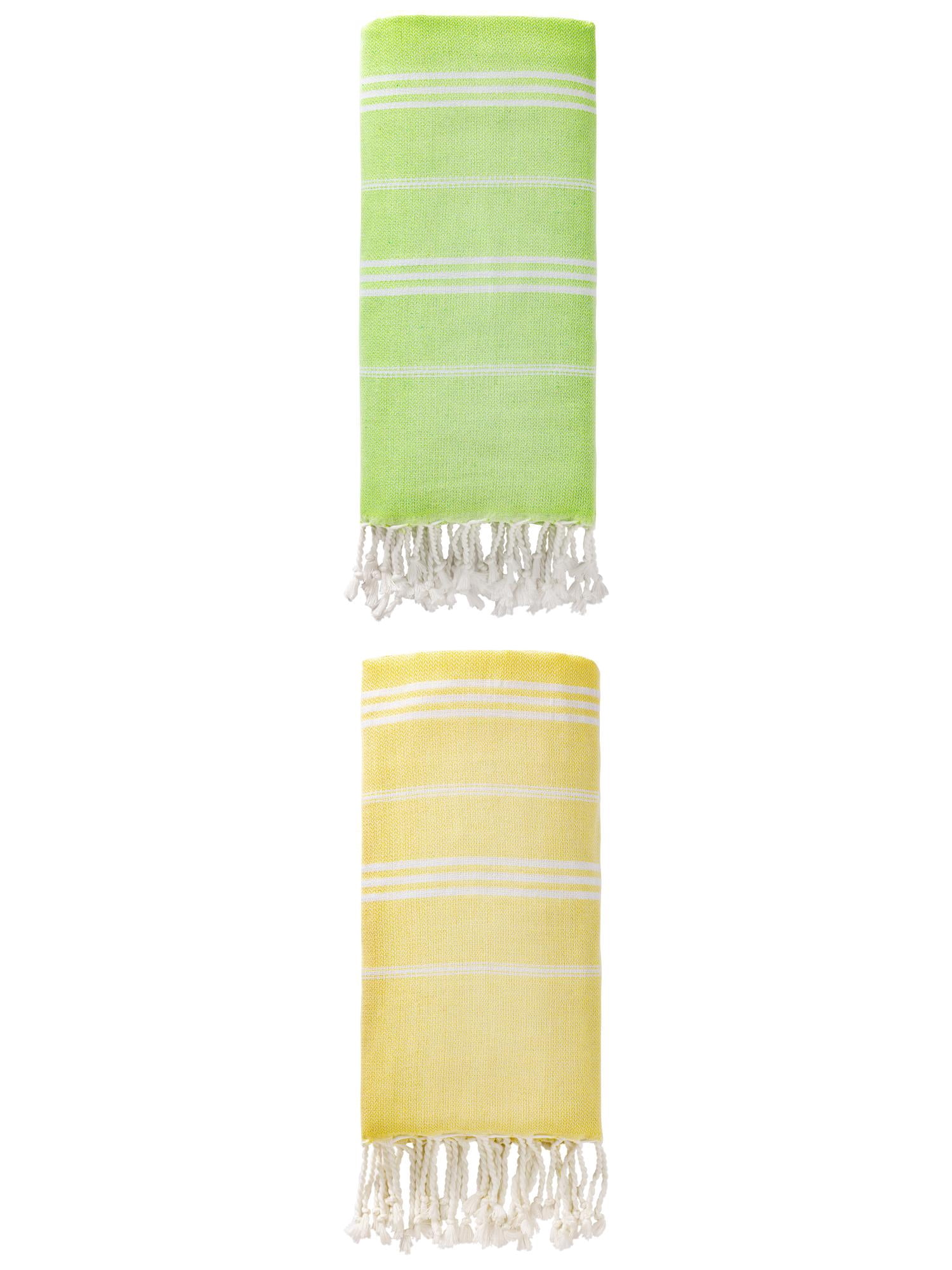 Unique Bargains Stripe Turkish Sand Free Towel 2 Pack Light Yellow/Light Green 71"x35"