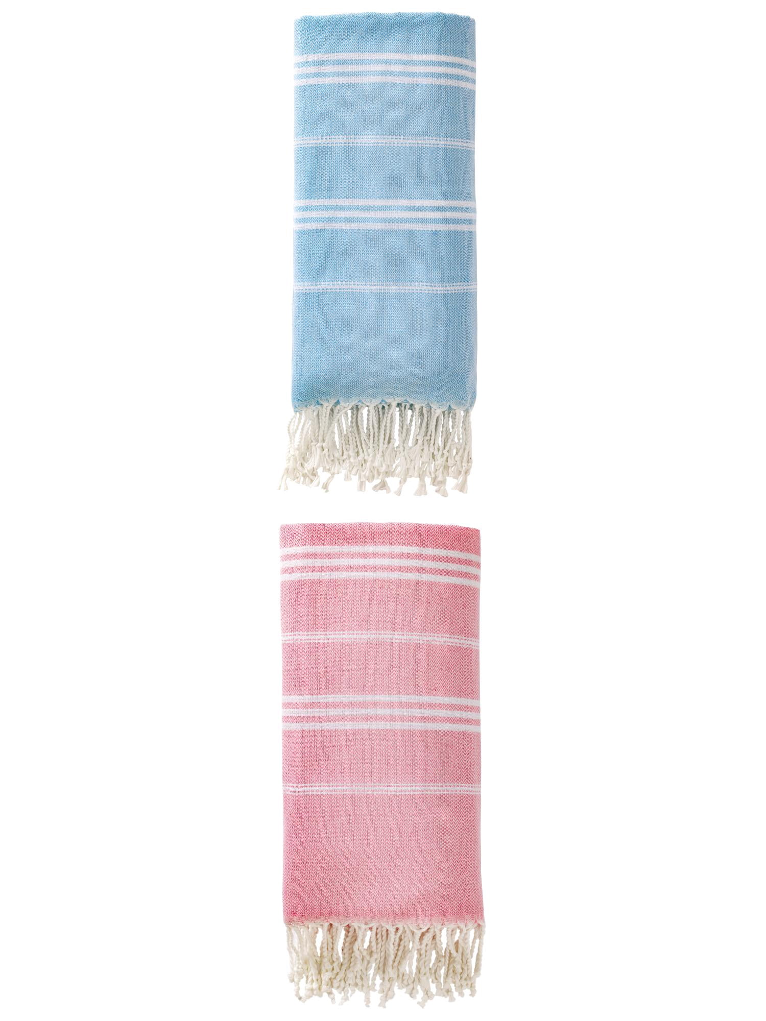 Unique Bargains Stripe Turkish Sand Free Towel 2 Pack Pink/Light Blue 71"x35"
