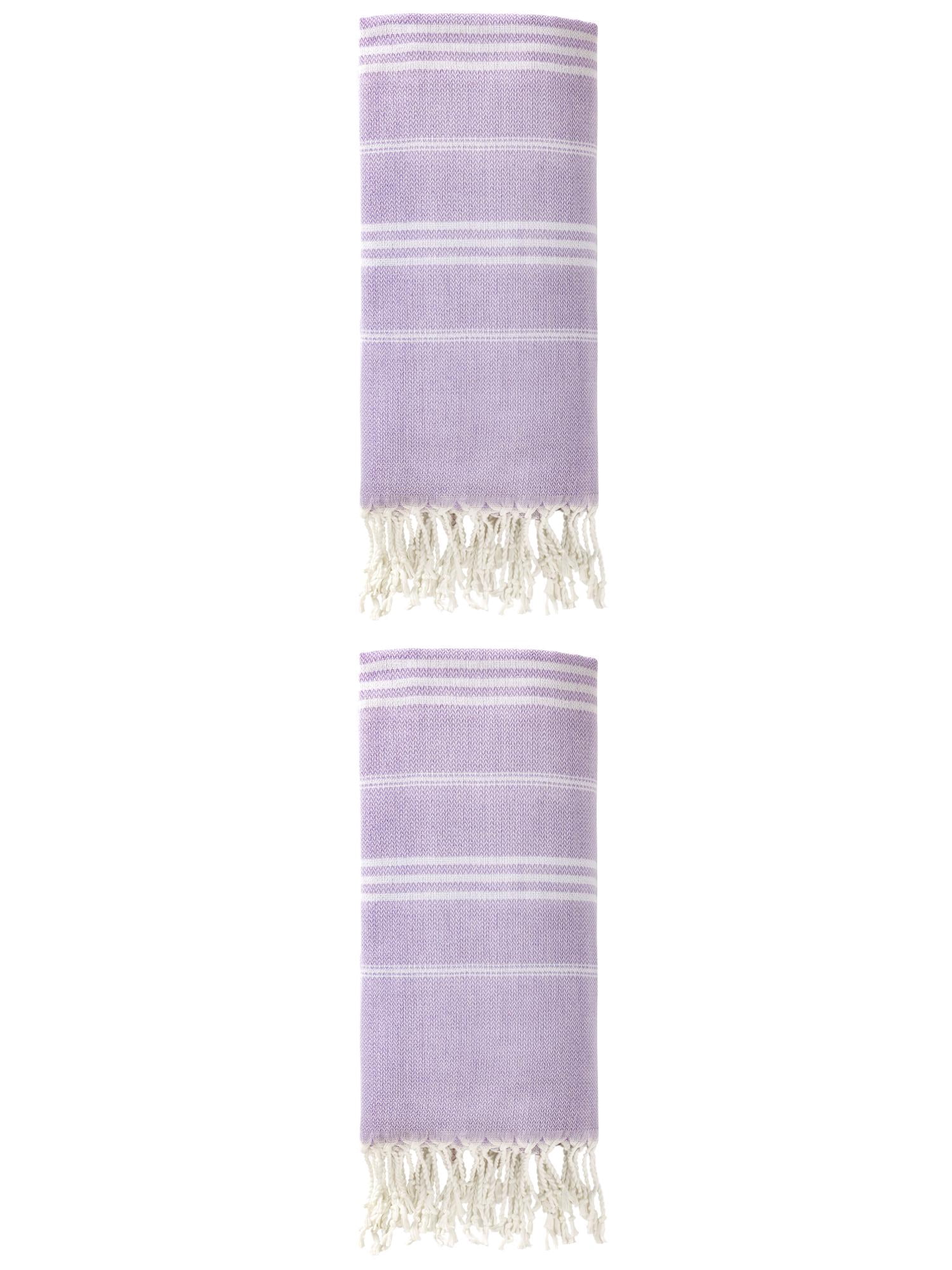 Unique Bargains Stripe Turkish Sand Free Towel 2 Pack Purple 71"x35"