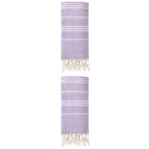 Unique Bargains Stripe Turkish Sand Free Towel 2 Pack Purple 71"x35"