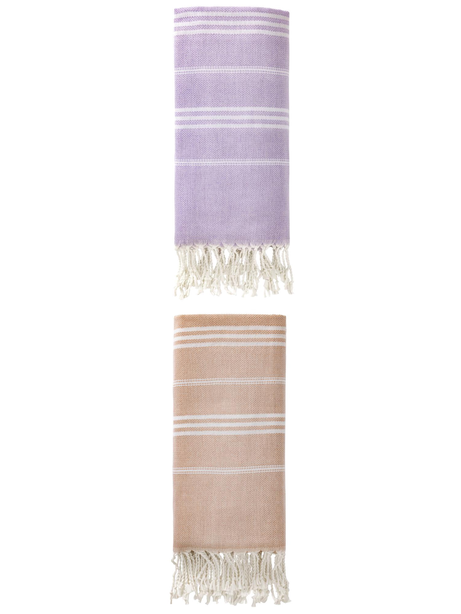 Unique Bargains Stripe Turkish Sand Free Towel 2 Pack Purple/Brown 71"x35"