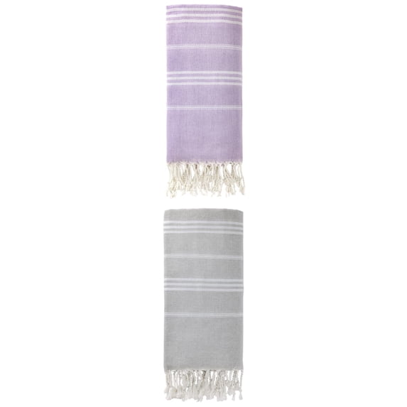 Unique Bargains Stripe Turkish Sand Free Towel 2 Pack Purple/Grey 71"x35"