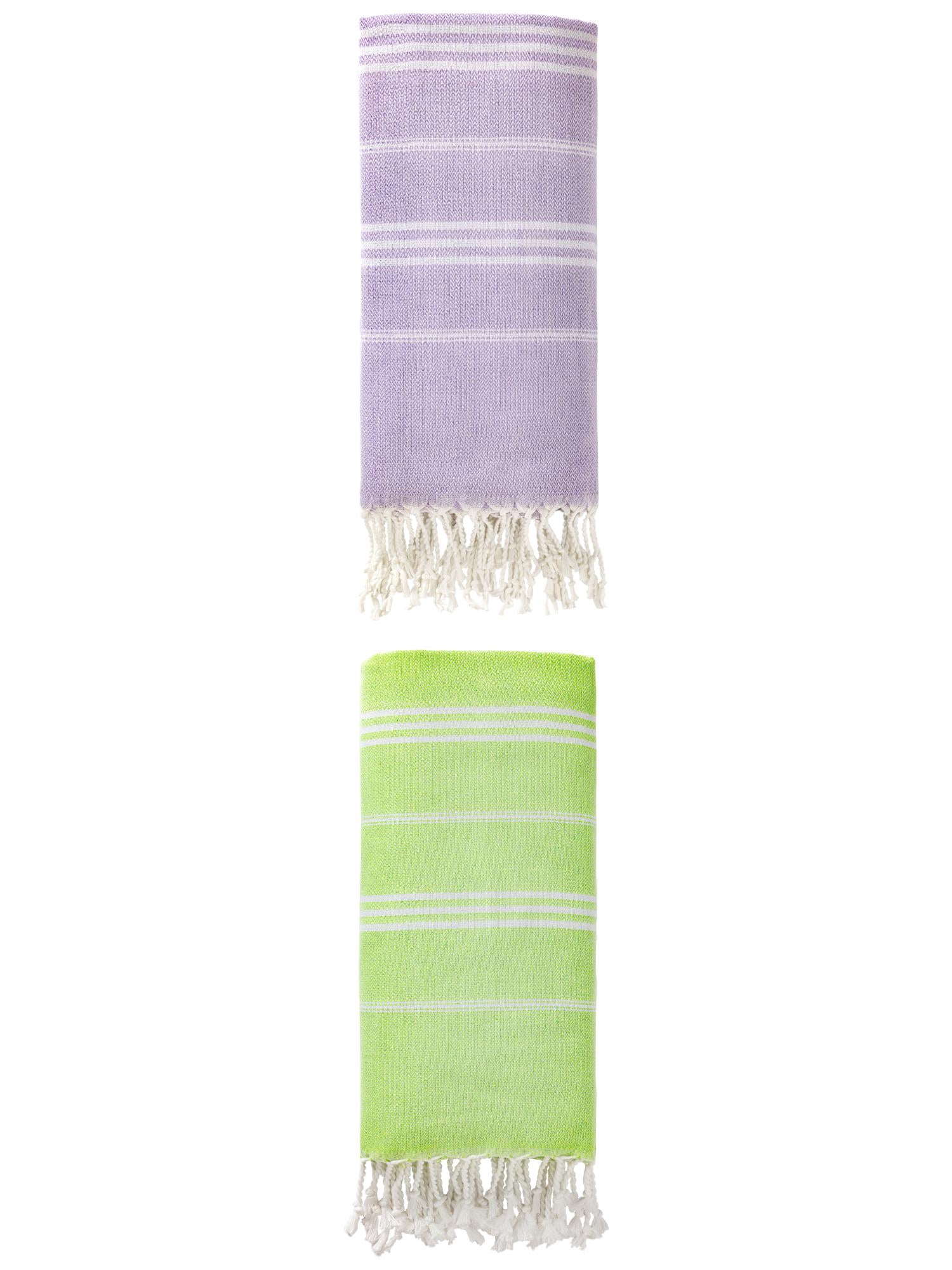 Unique Bargains Stripe Turkish Sand Free Towel 2 Pack Purple/Light Green 71"x35"