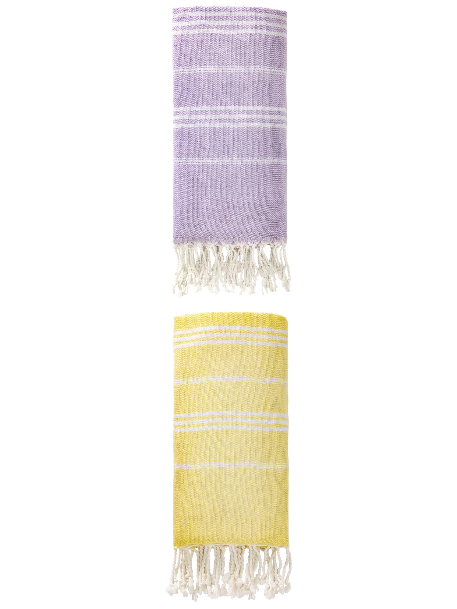 Unique Bargains Stripe Turkish Sand Free Towel 2 Pack Purple/Light Yellow 71"x35"