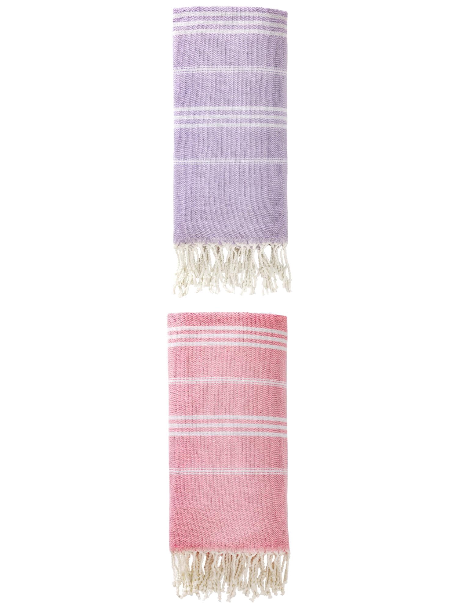 Unique Bargains Stripe Turkish Sand Free Towel 2 Pack Purple/Pink 71"x35"