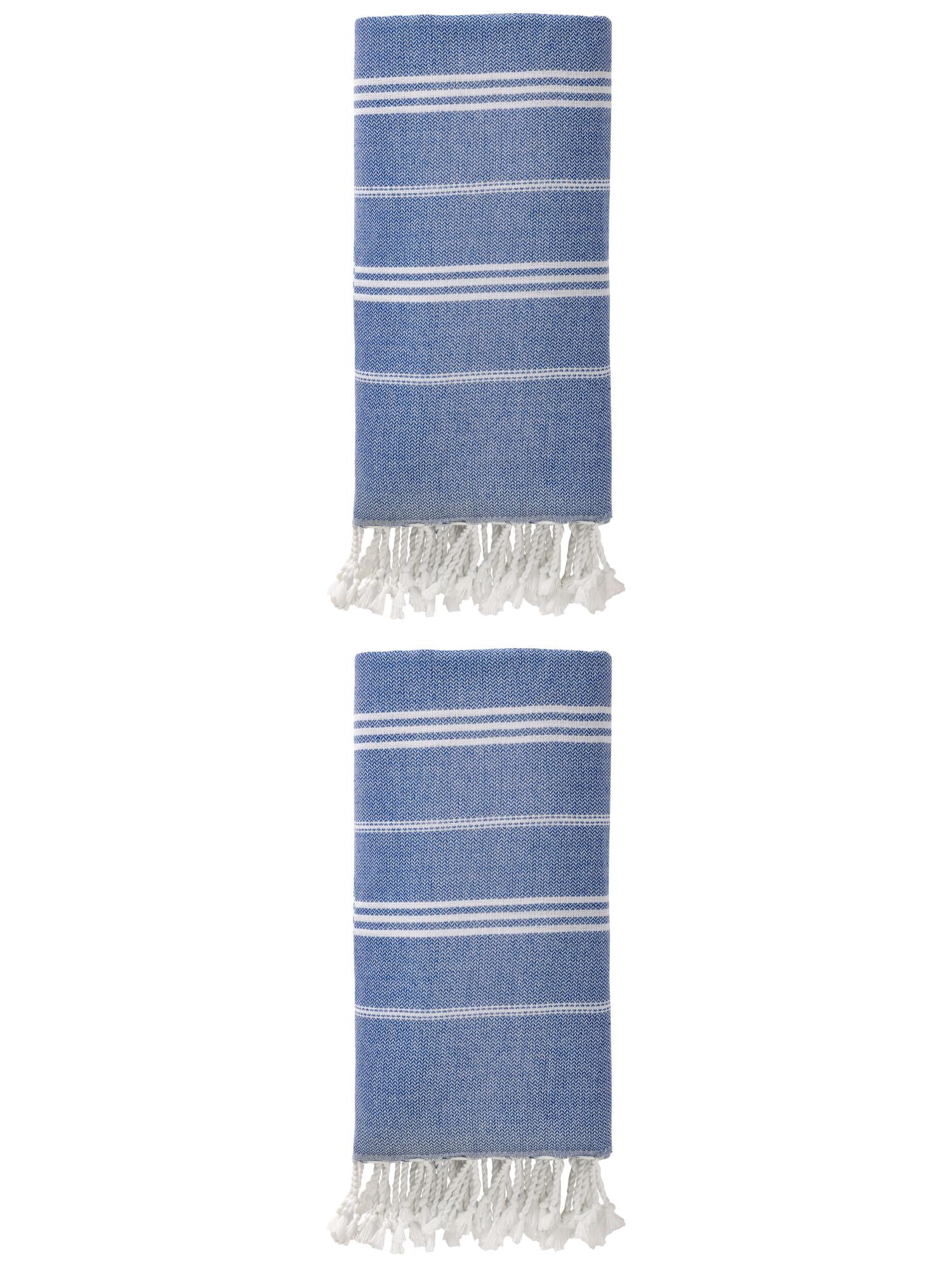 Unique Bargains Stripe Turkish Sand Free Towel 2 Pack Royal Blue 71"x35"