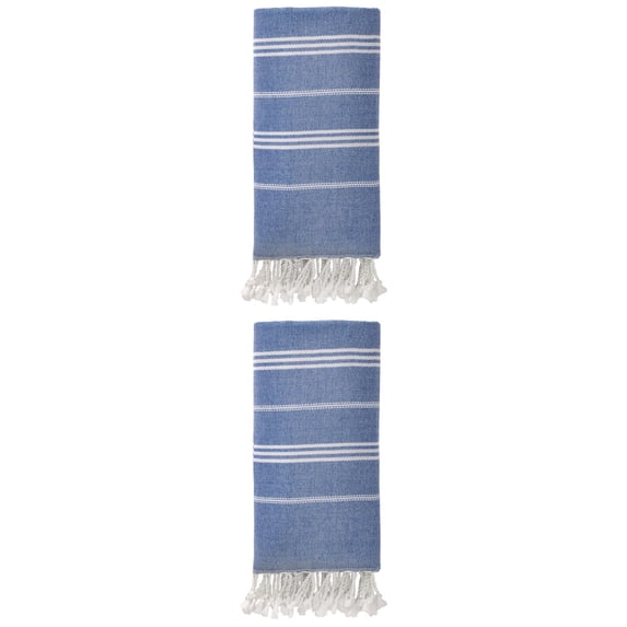 Unique Bargains Stripe Turkish Sand Free Towel 2 Pack Royal Blue 71"x35"