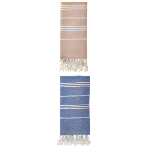 Unique Bargains Stripe Turkish Sand Free Towel 2 Pack Royal Blue/Brown 71"x35"