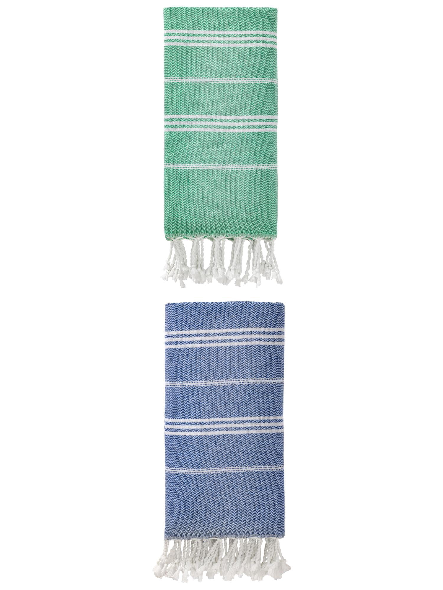 Unique Bargains Stripe Turkish Sand Free Towel 2 Pack Royal Blue/Green 71"x35"