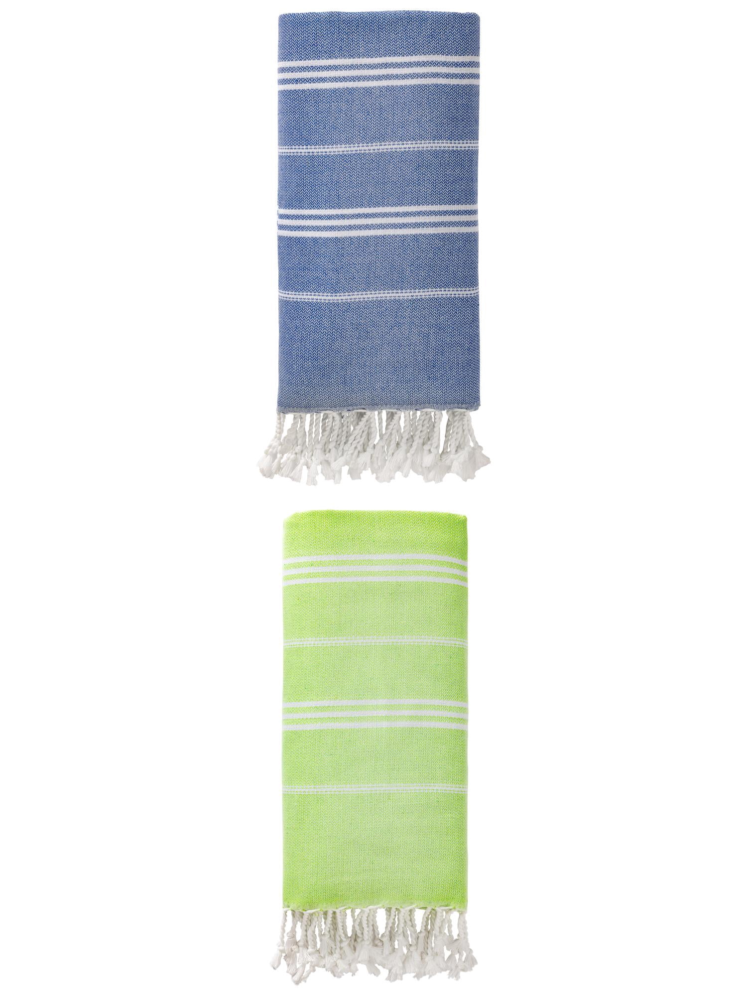 Unique Bargains Stripe Turkish Sand Free Towel 2 Pack Royal Blue/Light Green 71"x35"