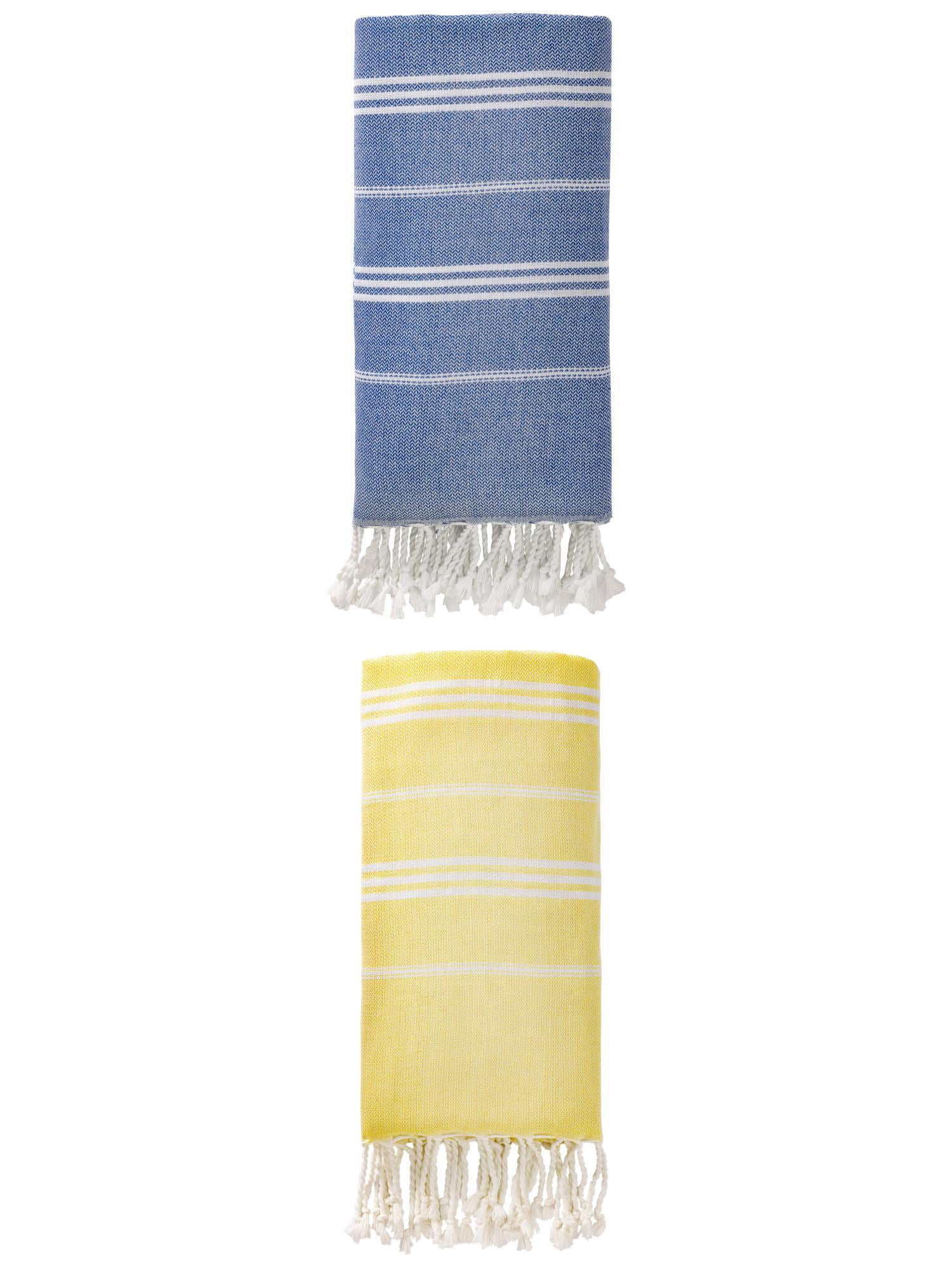 Unique Bargains Stripe Turkish Sand Free Towel 2 Pack Royal Blue/Light Yellow 71"x35"