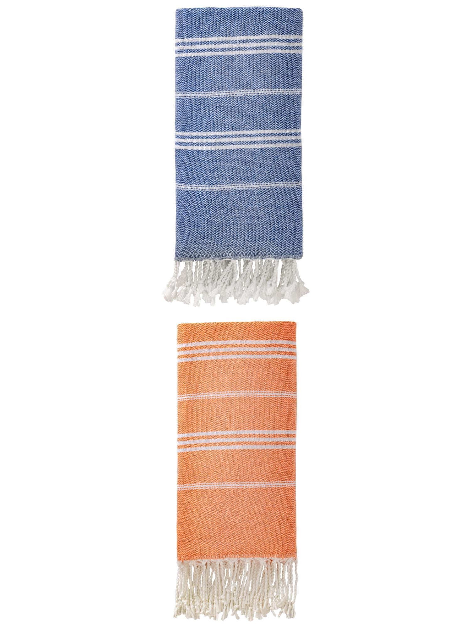 Unique Bargains Stripe Turkish Sand Free Towel 2 Pack Royal Blue/Orange 71"x35"