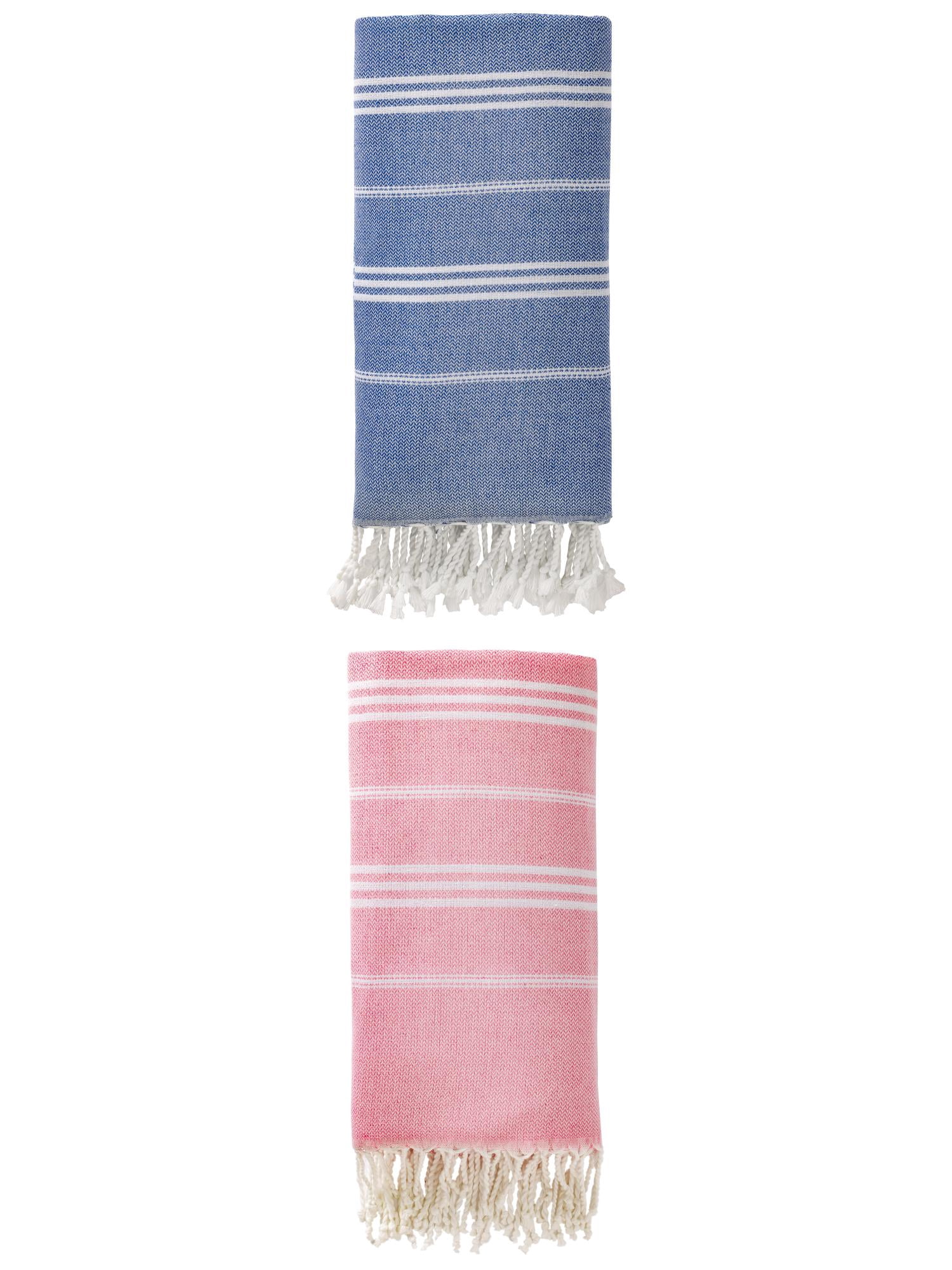Unique Bargains Stripe Turkish Sand Free Towel 2 Pack Royal Blue/Pink 71"x35"