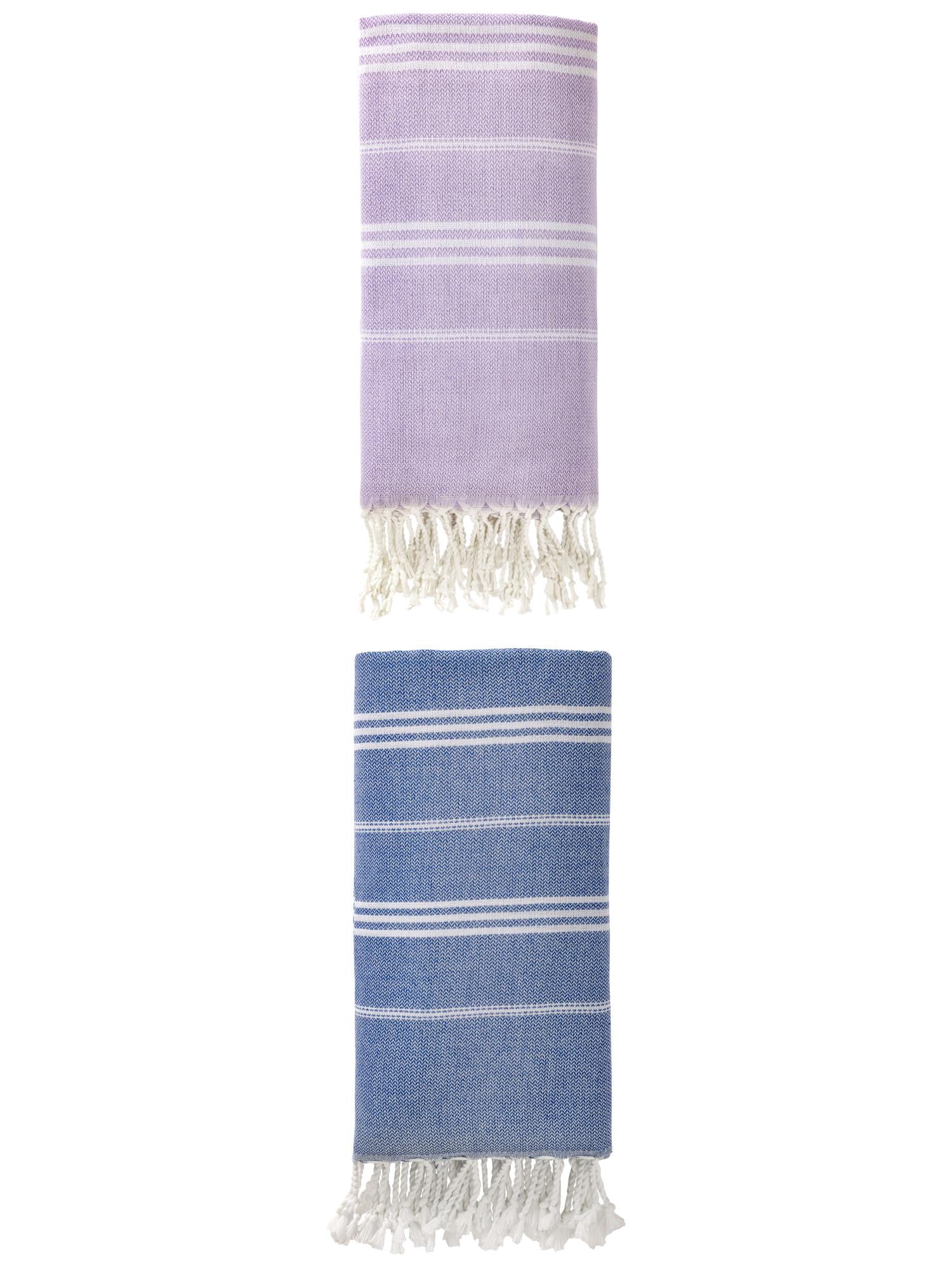 Unique Bargains Stripe Turkish Sand Free Towel 2 Pack Royal Blue/Purple 71"x35"