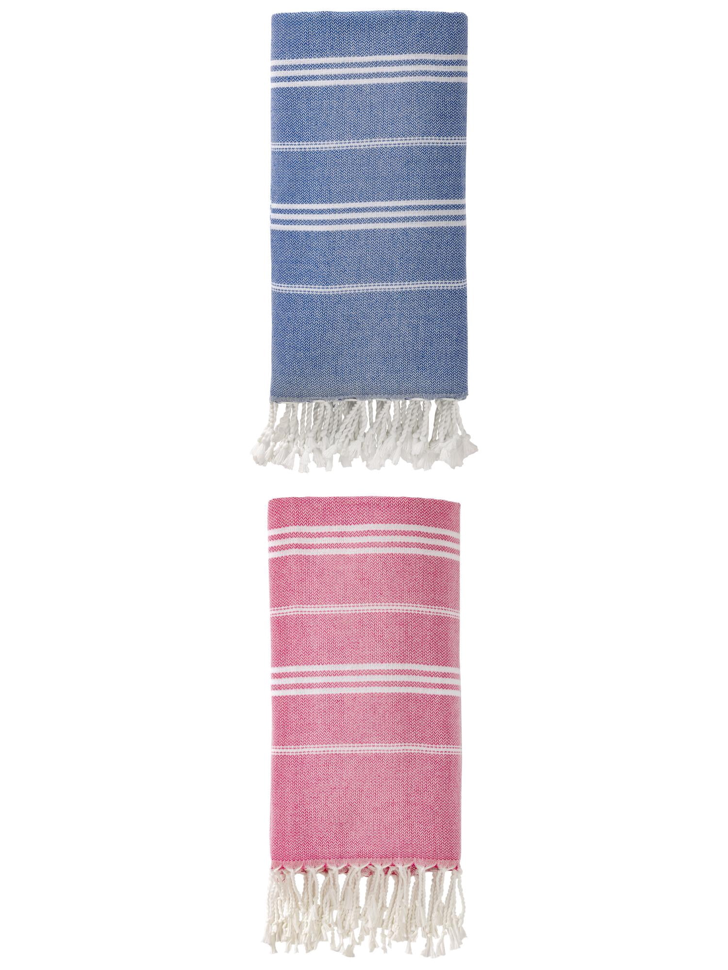 Unique Bargains Stripe Turkish Sand Free Towel 2 Pack Royal Blue/Rose Red 71"x35"