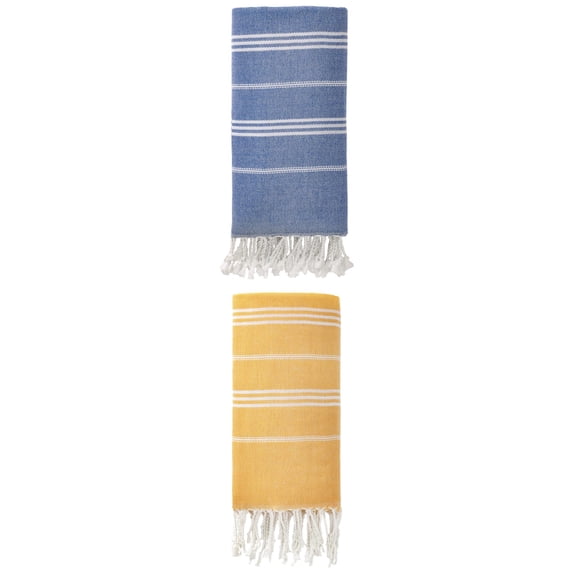 Unique Bargains Stripe Turkish Sand Free Towel 2 Pack Royal Blue/Yellow 71"x35"