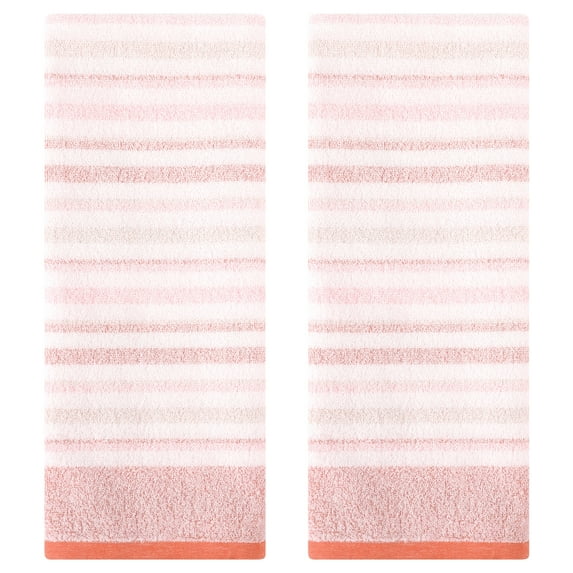 Unique Bargains Striped 13" x 27" Cotton Soft Absorbent Hand Towel Pink 2-Piece