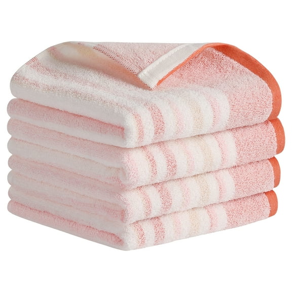 Unique Bargains Striped 13" x 27" Cotton Soft Absorbent Hand Towel Pink 4-Piece