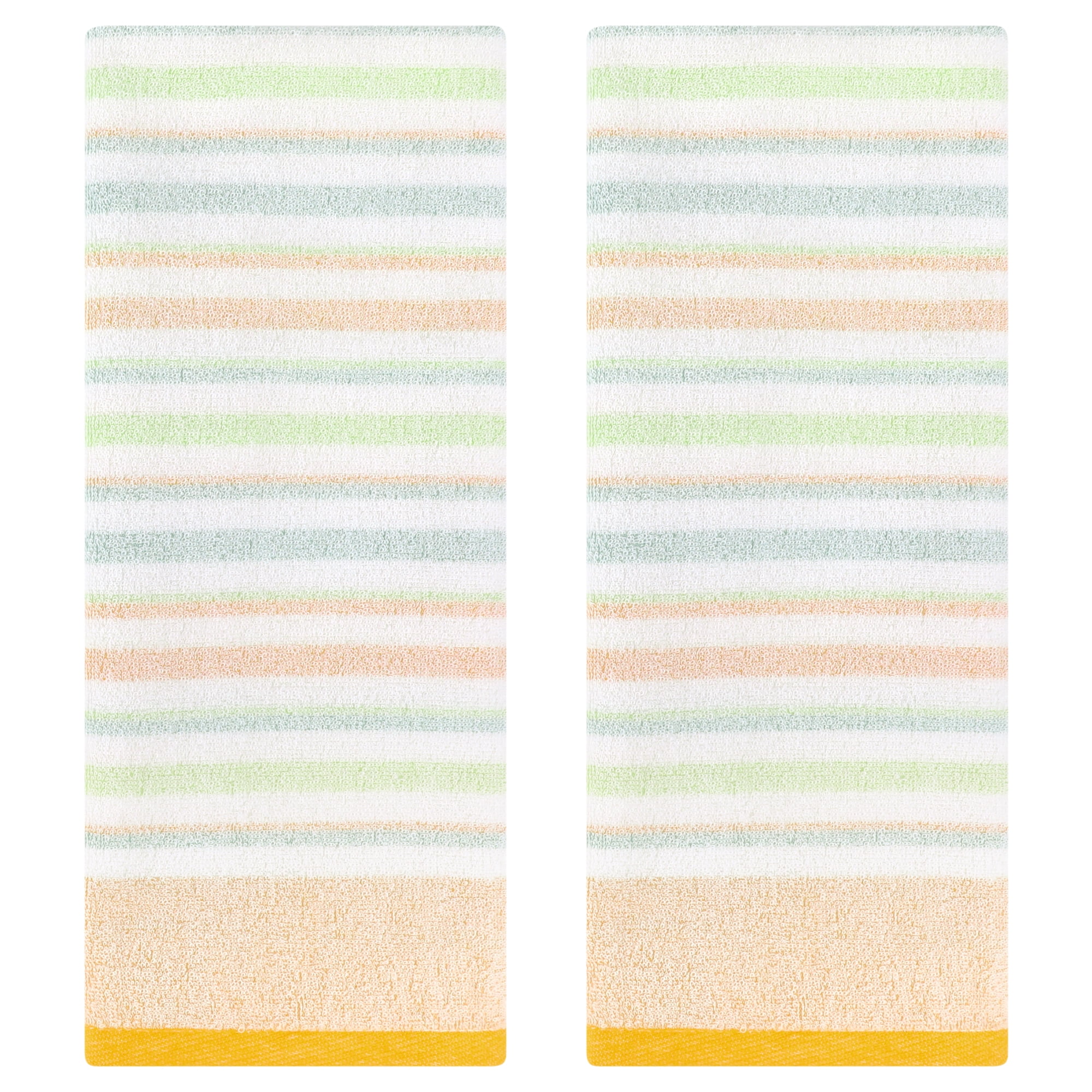 Unique Bargains Striped 13" x 27" Cotton Soft Absorbent Hand Towel Yellow 2-Piece