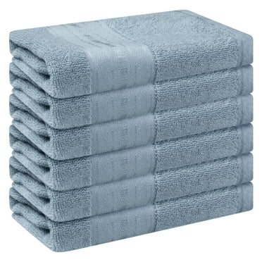 REGALWOVEN Striped 6 Pack Cotton Washcloths Absorbent Low Lint Blue