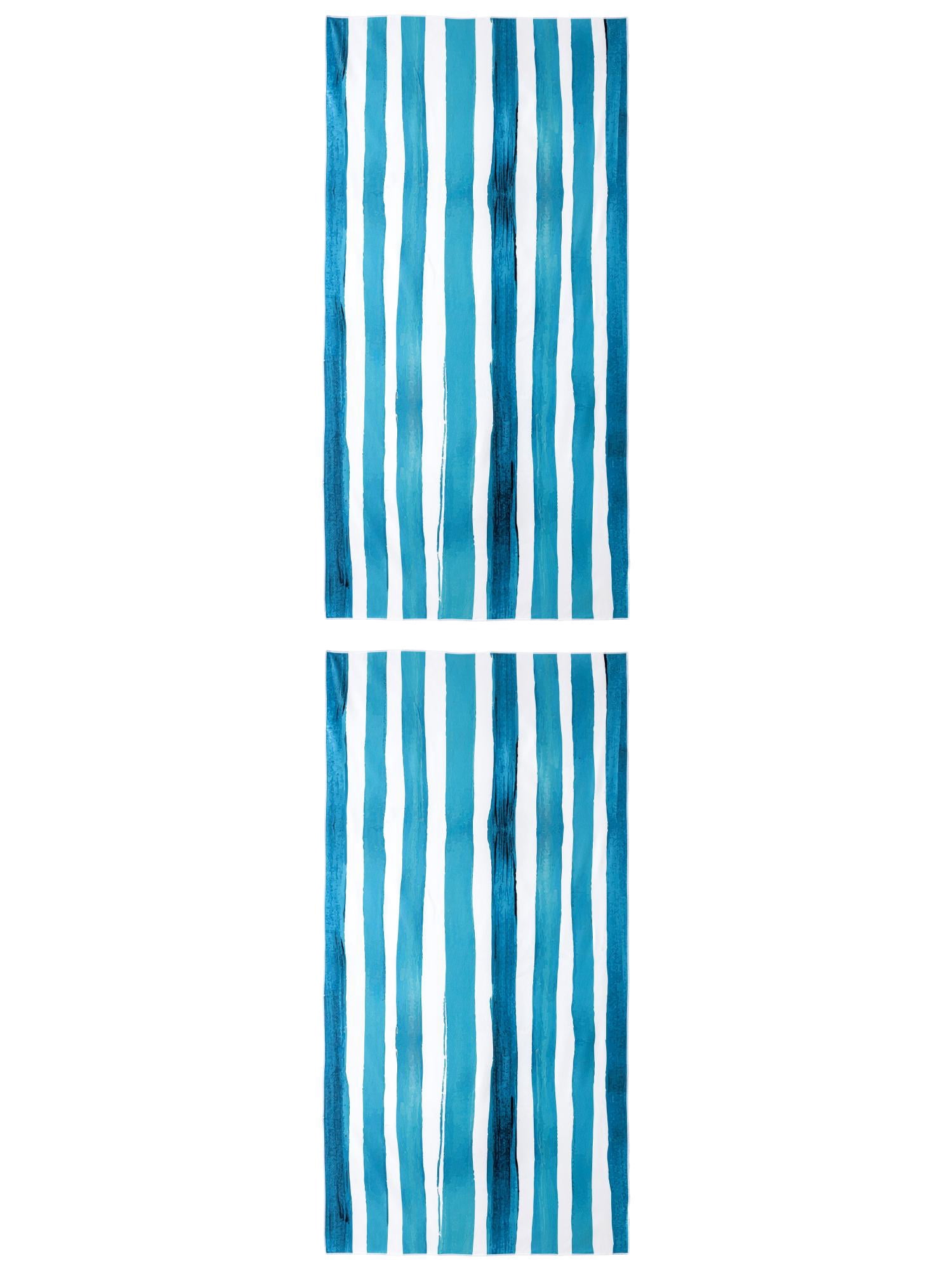 Unique Bargains Striped Absorbent Beach Towel 2 Pack Aqua Blue 63"x31"