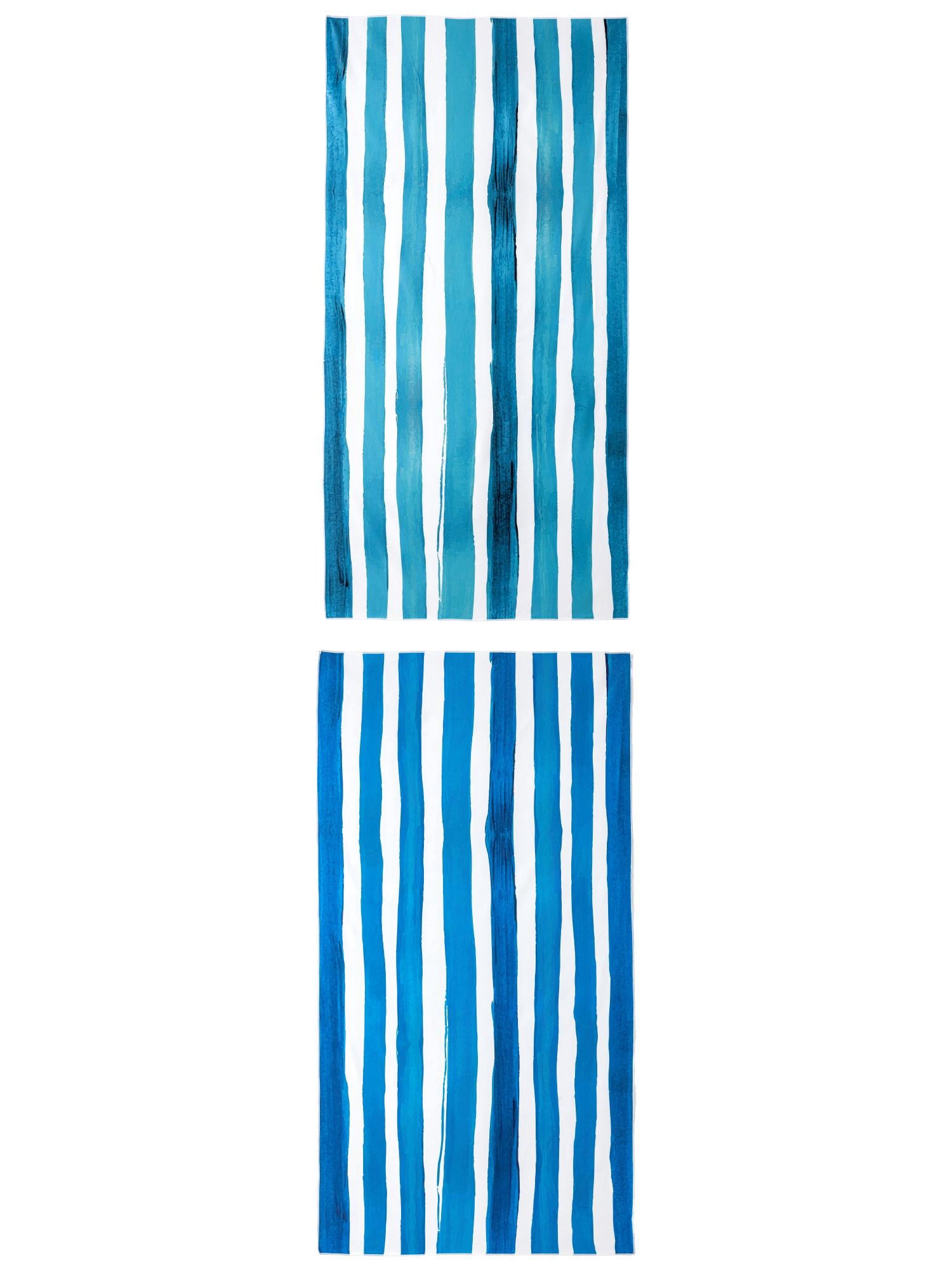 Unique Bargains Striped Absorbent Beach Towel 2 Pack Aqua Blue/Blue 63"x31"