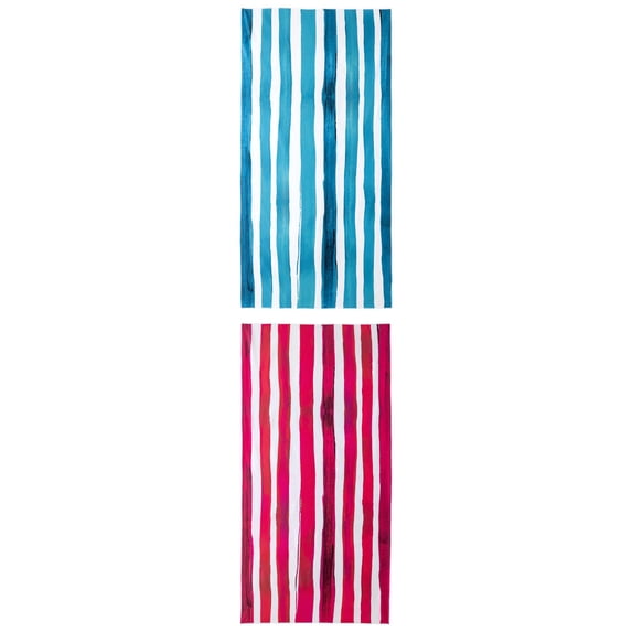Unique Bargains Striped Absorbent Beach Towel 2 Pack Aqua Blue/Rose Red 63"x31"