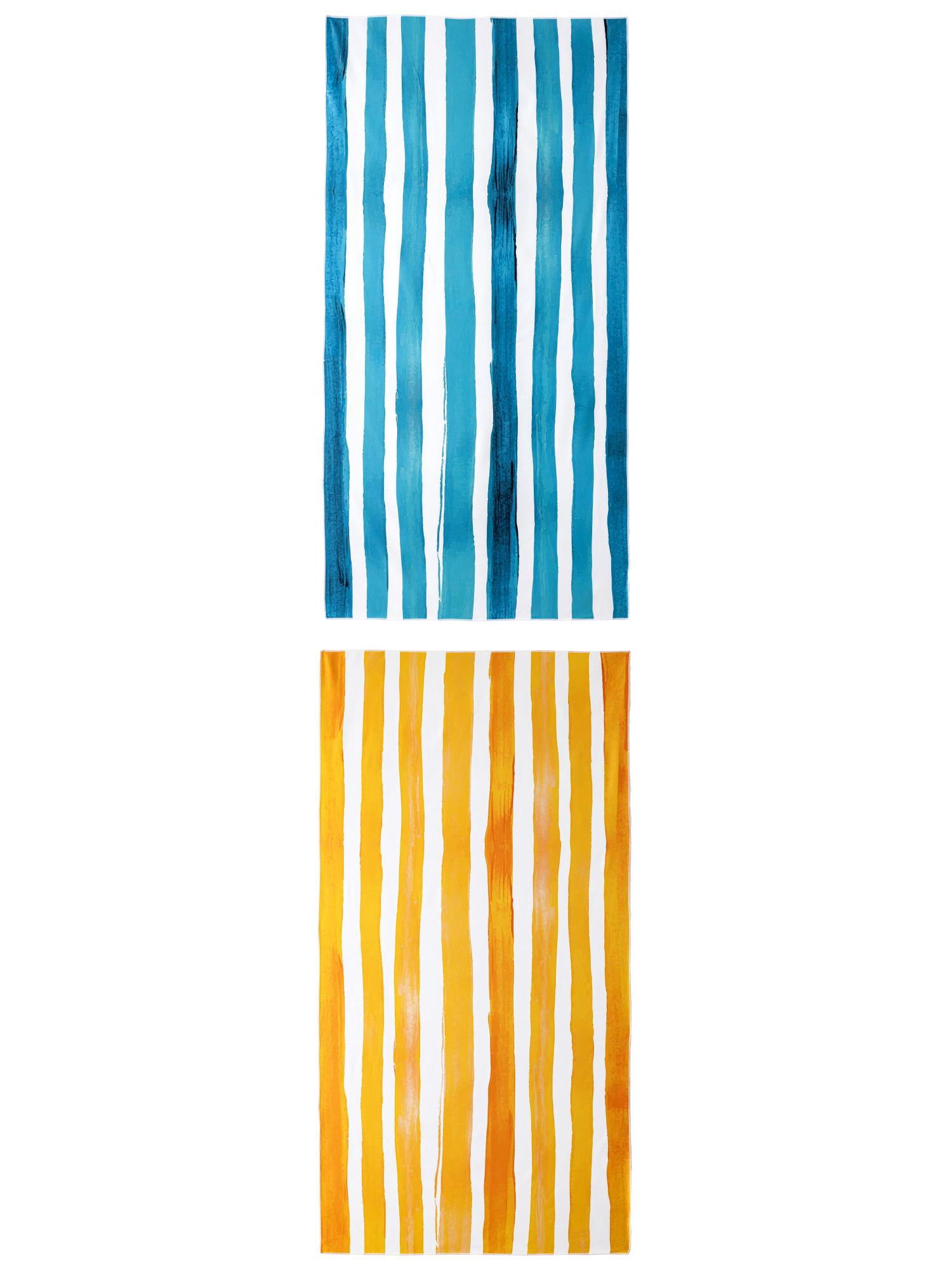 Unique Bargains Striped Absorbent Beach Towel 2 Pack Aqua Blue/Yellow 63"x31"