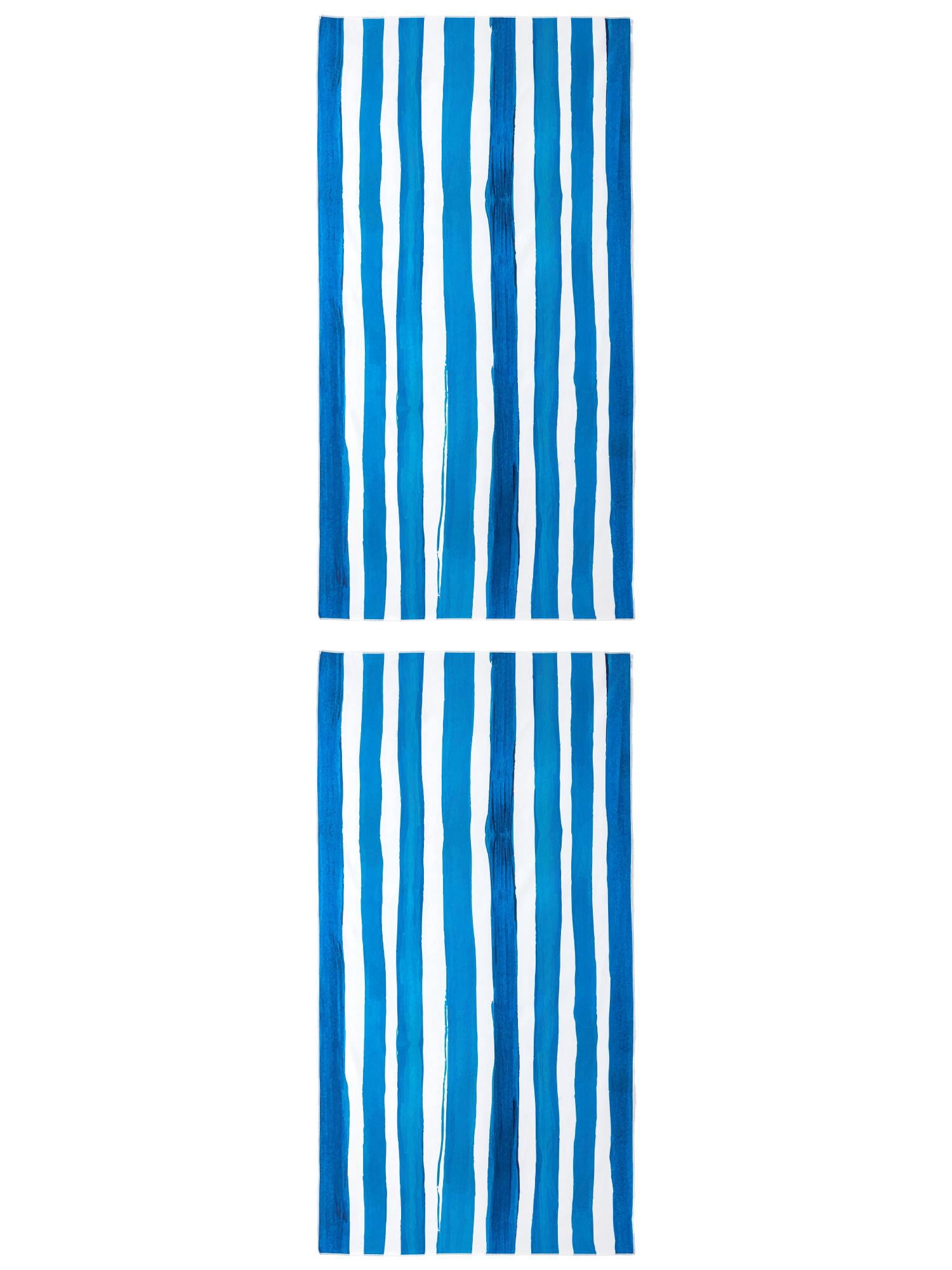 Unique Bargains Striped Absorbent Beach Towel 2 Pack Blue 63"x31"