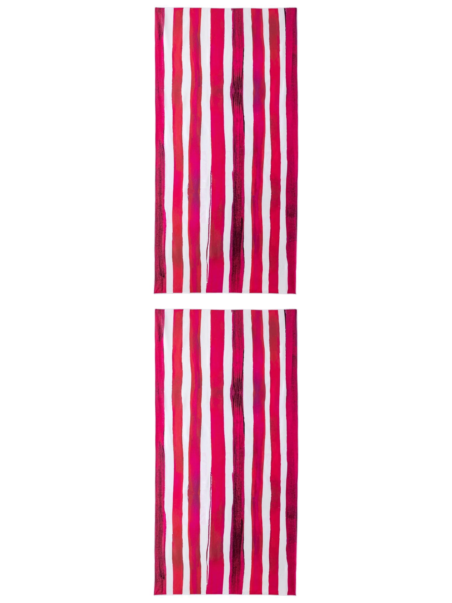 Unique Bargains Striped Absorbent Beach Towel 2 Pack Rose Red 63"x31"