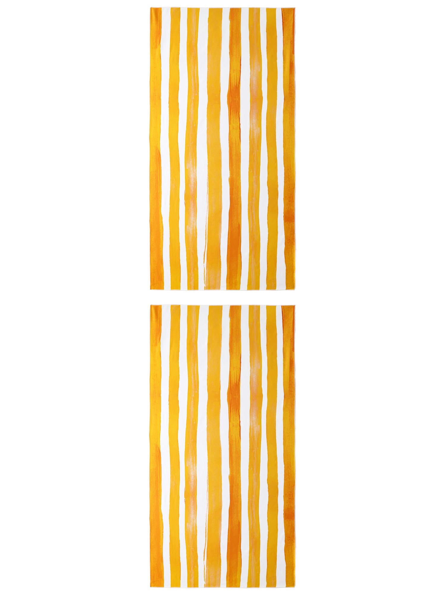 Unique Bargains Striped Absorbent Beach Towel 2 Pack Yellow 63"x31"