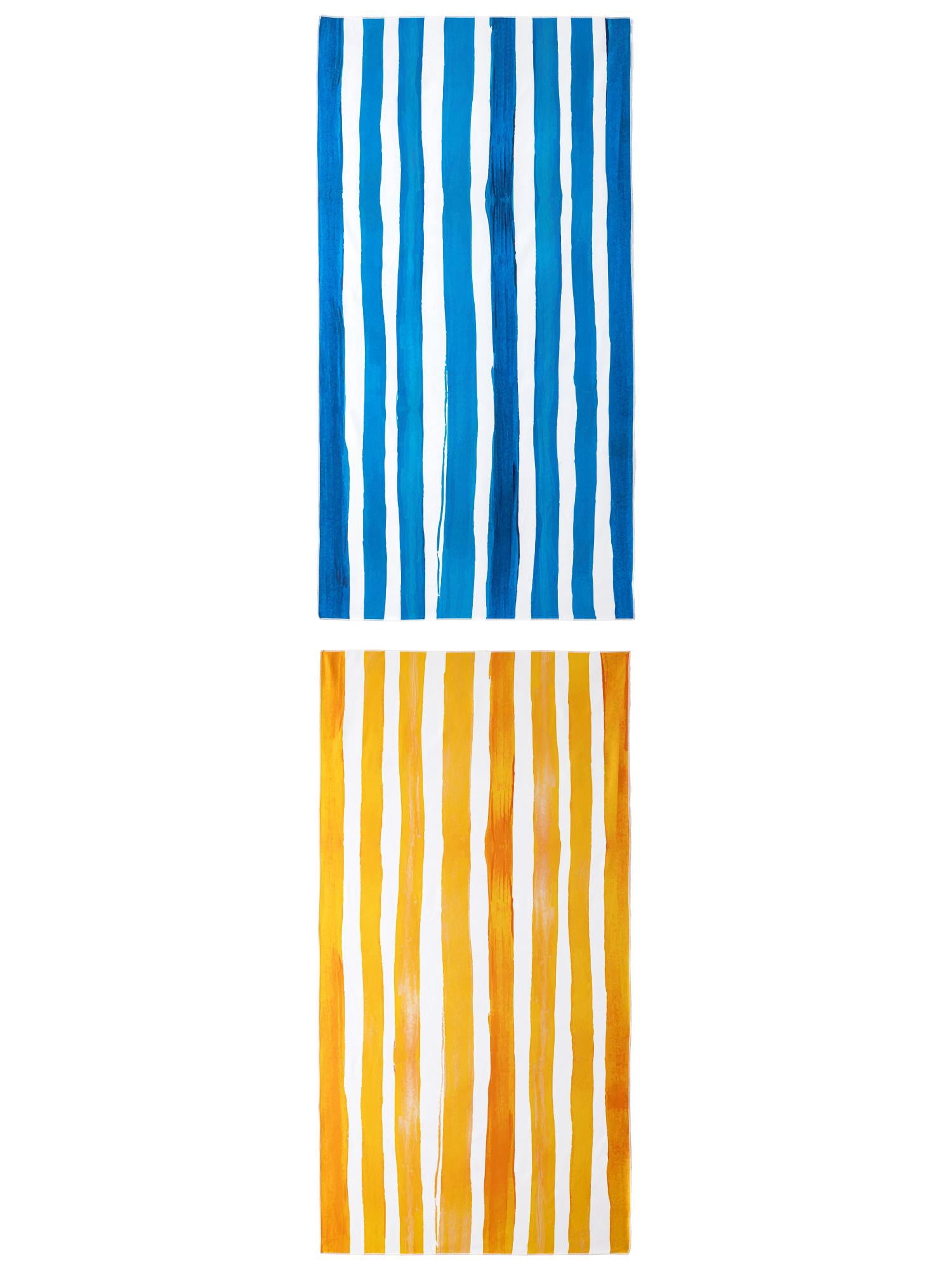 Unique Bargains Striped Absorbent Beach Towel 2 Pack Yellow/Blue 63"x31"