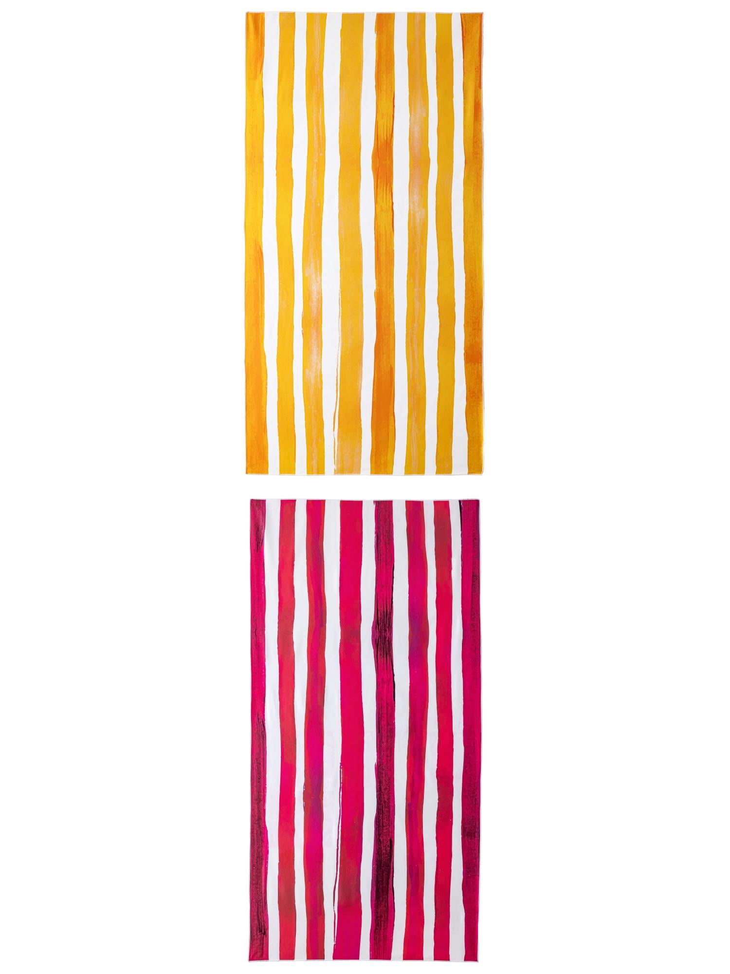 Unique Bargains Striped Absorbent Beach Towel 2 Pack Yellow/Rose Red 63"x31"