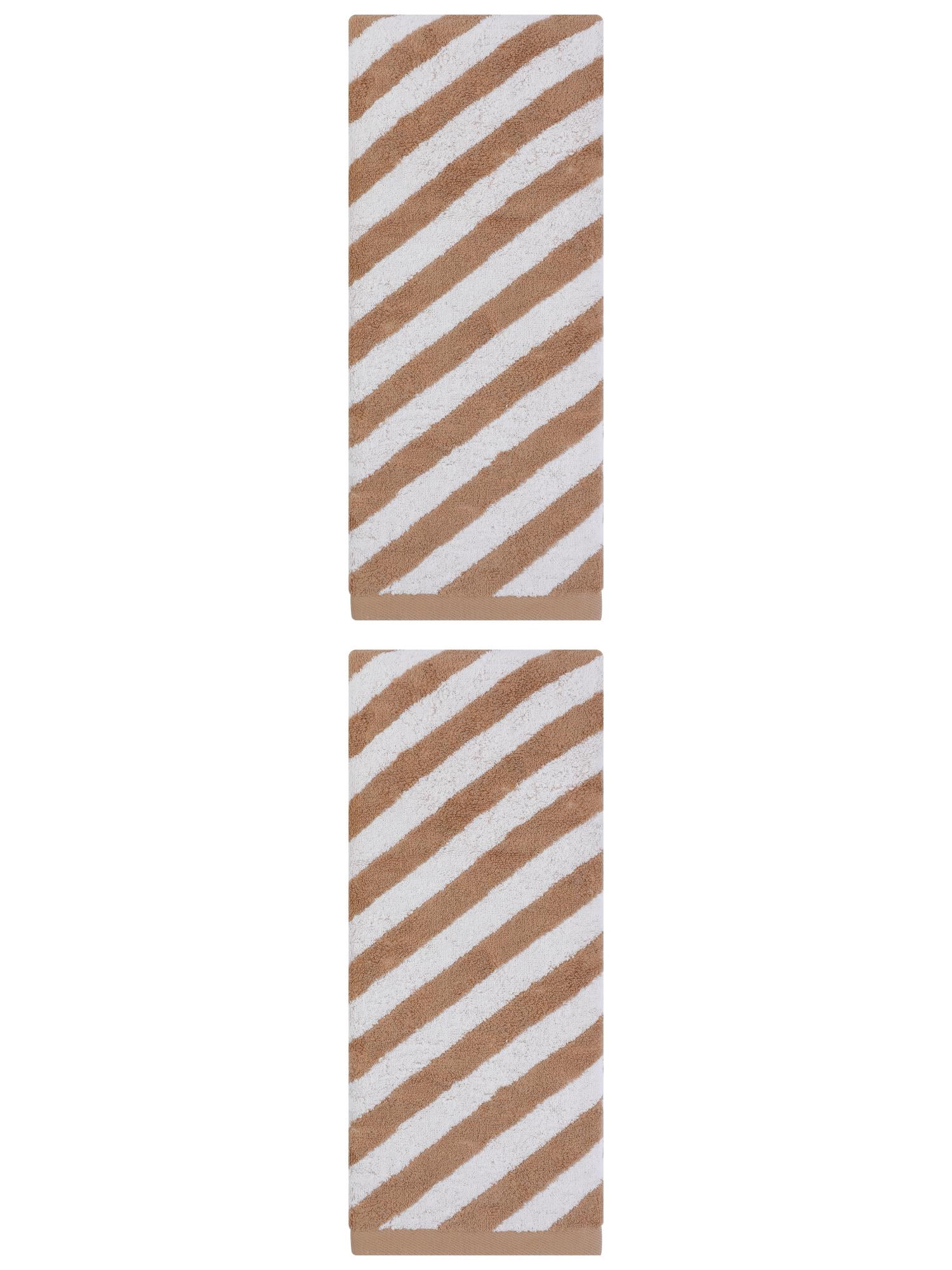 Unique Bargains Striped Absorbent Quick Dry Cotton Bath Towe 2 Pack Brown 55"x28"