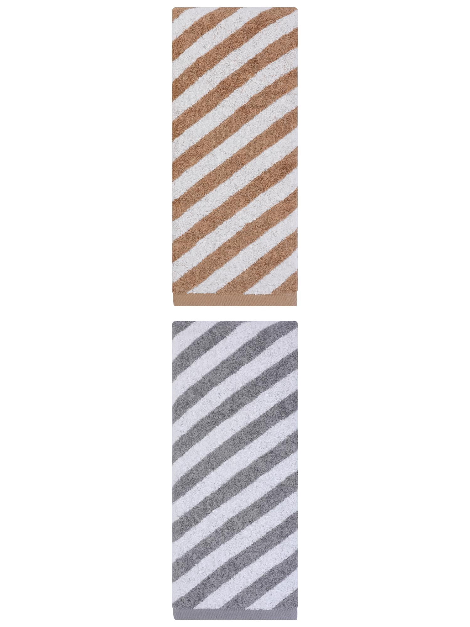 Unique Bargains Striped Absorbent Quick Dry Cotton Bath Towe 2 Pack Brown/Grey 55"x28"
