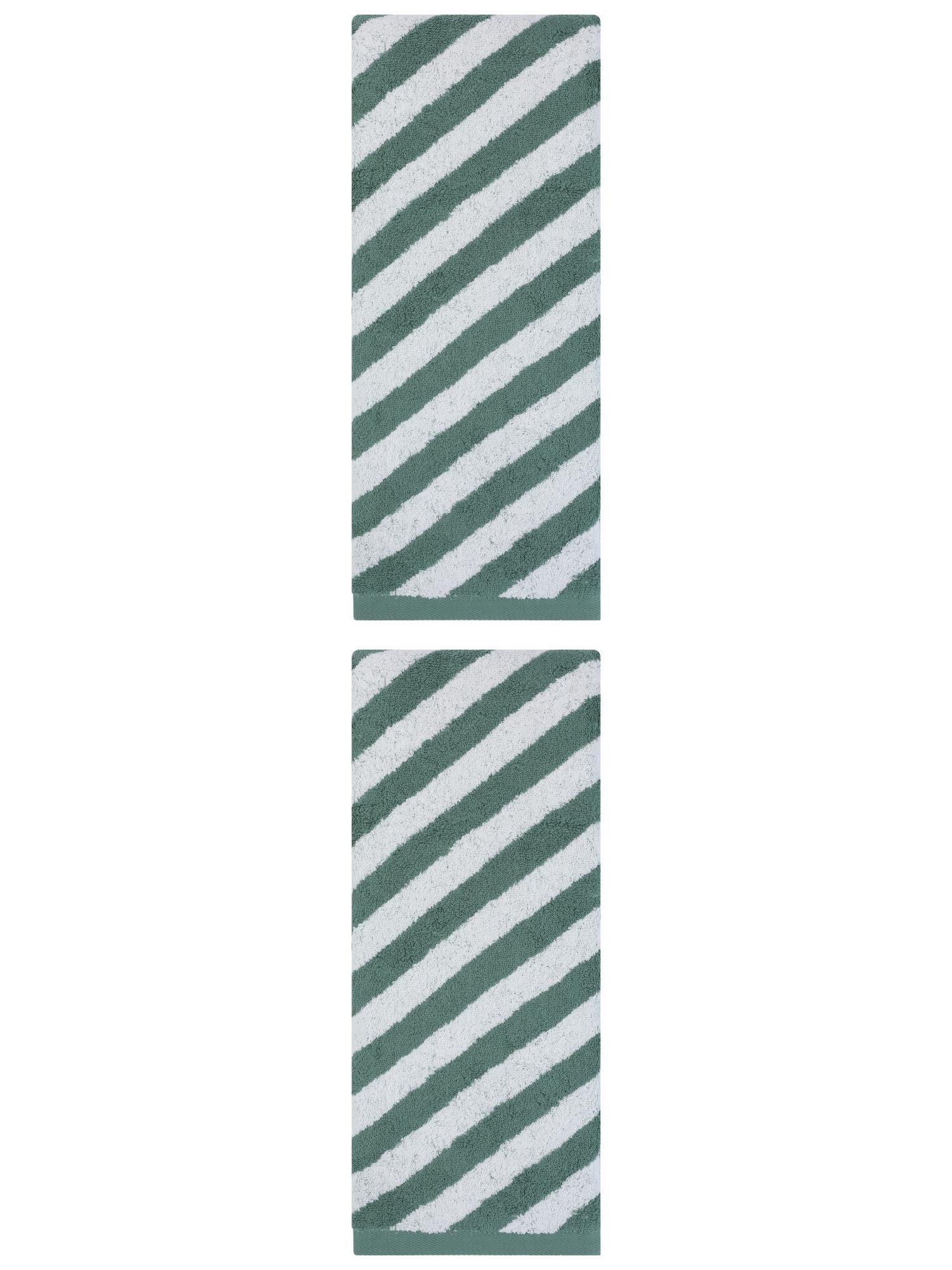 Unique Bargains Striped Absorbent Quick Dry Cotton Bath Towe 2 Pack Green 55"x28"