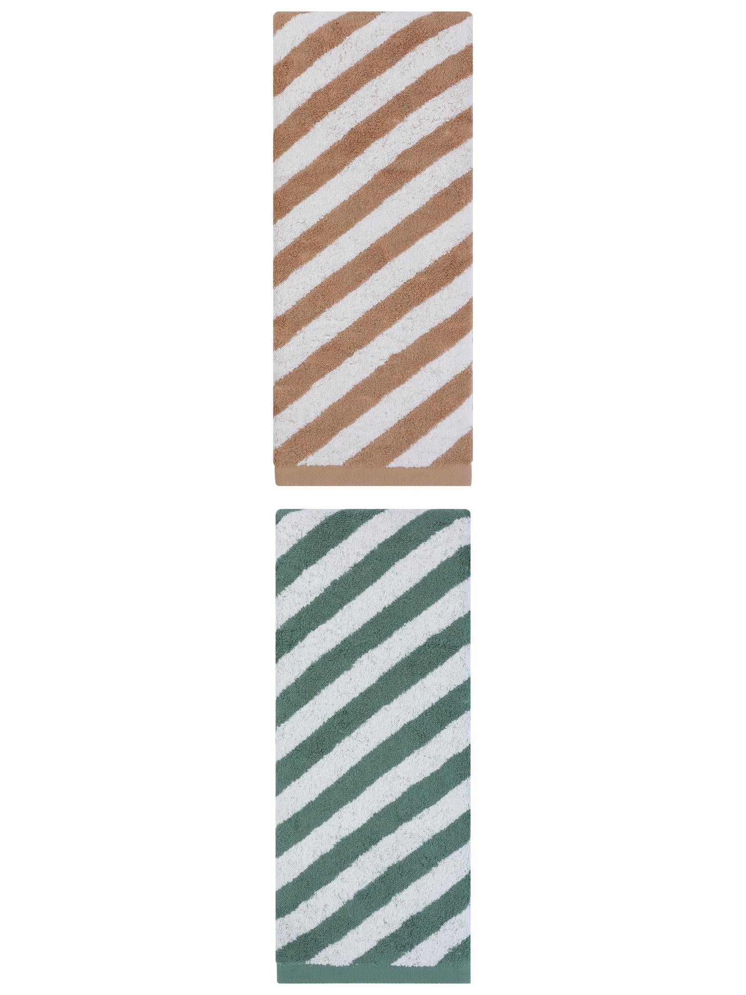Unique Bargains Striped Absorbent Quick Dry Cotton Bath Towe 2 Pack Green/Brown 55"x28"