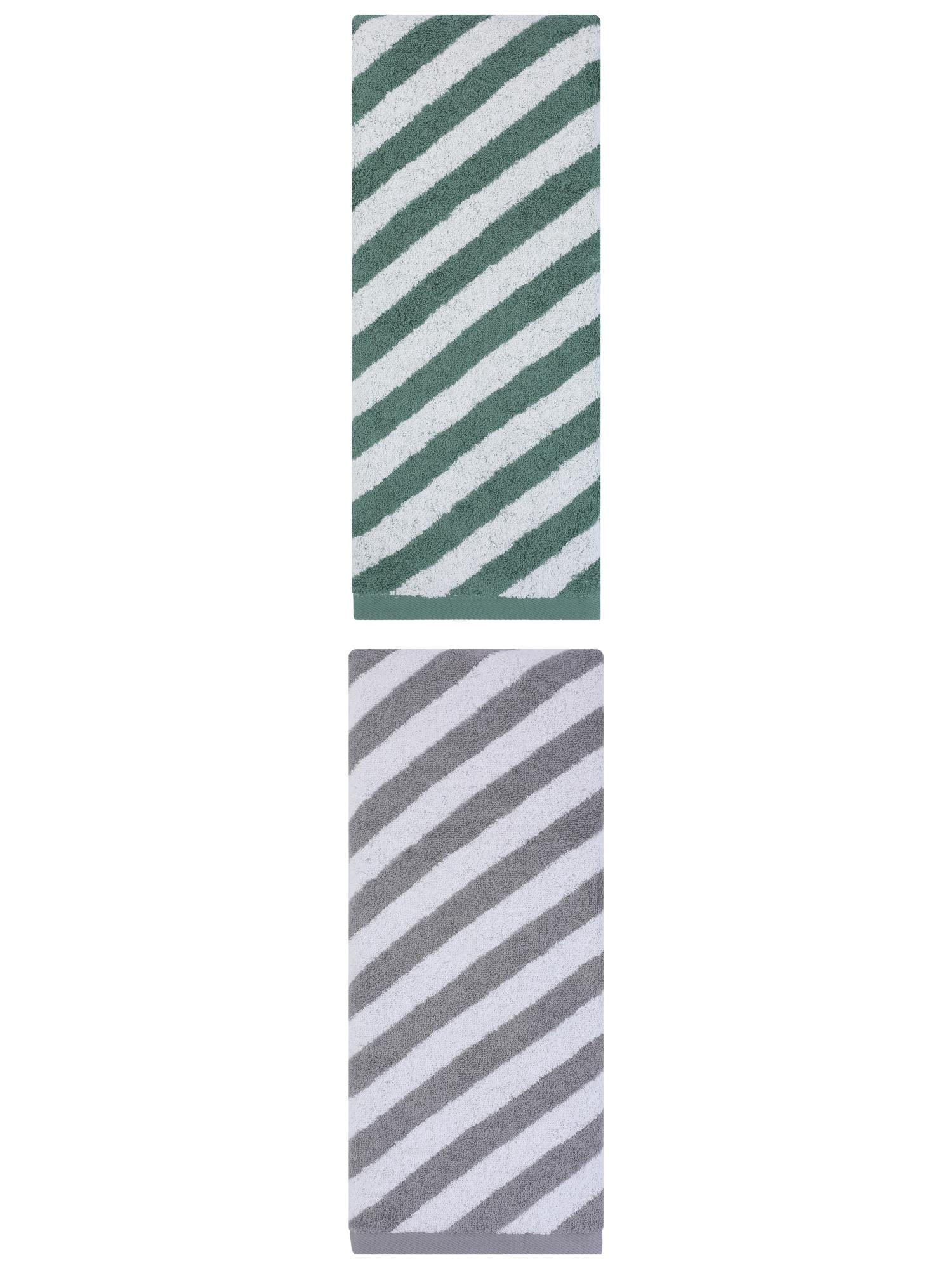 Unique Bargains Striped Absorbent Quick Dry Cotton Bath Towe 2 Pack Green/Grey 55"x28"