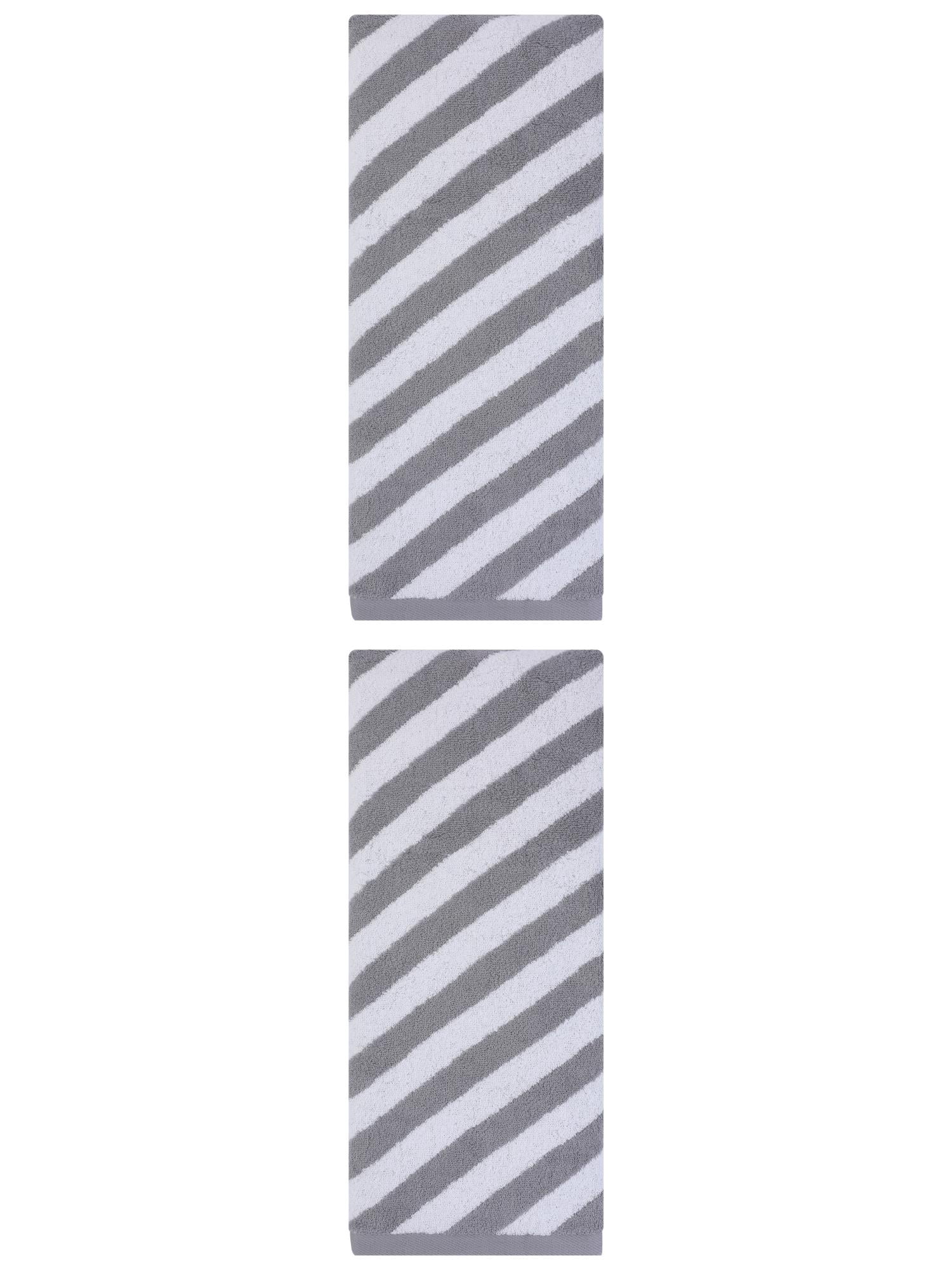 Unique Bargains Striped Absorbent Quick Dry Cotton Bath Towe 2 Pack Grey 55"x28"