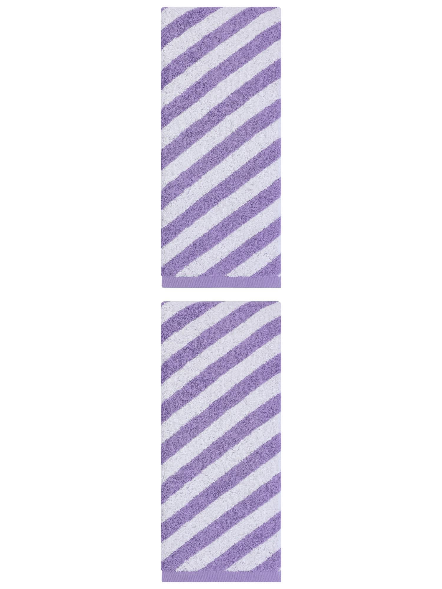 Unique Bargains Striped Absorbent Quick Dry Cotton Bath Towe 2 Pack Purple 55"x28"