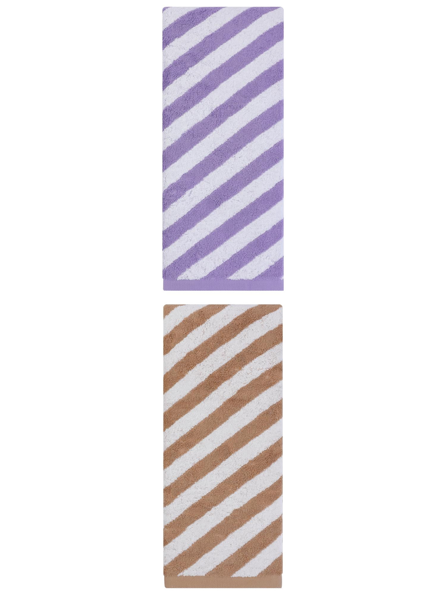 Unique Bargains Striped Absorbent Quick Dry Cotton Bath Towe 2 Pack Purple/Brown 55"x28"