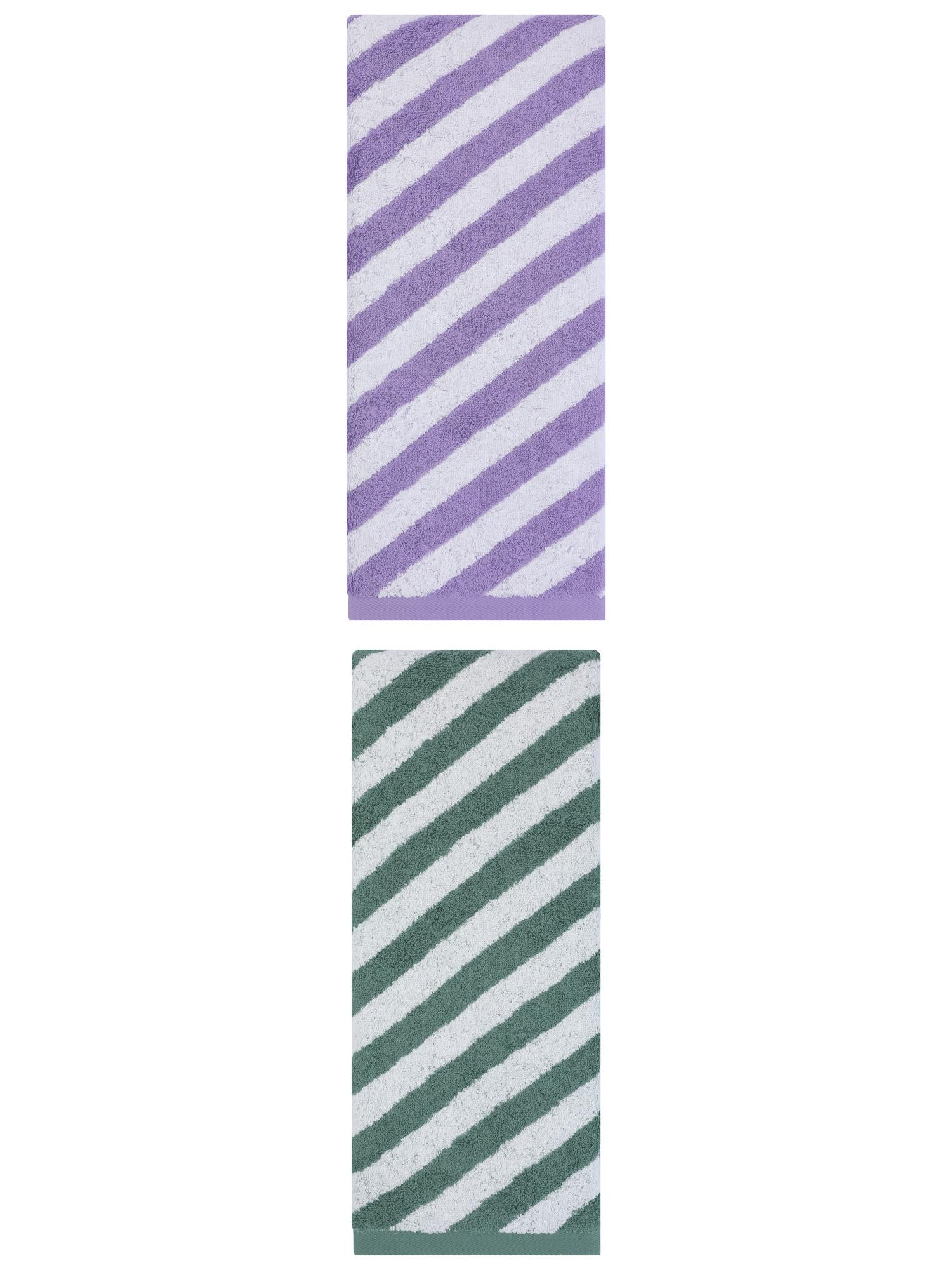 Unique Bargains Striped Absorbent Quick Dry Cotton Bath Towe 2 Pack Purple/Green 55"x28"