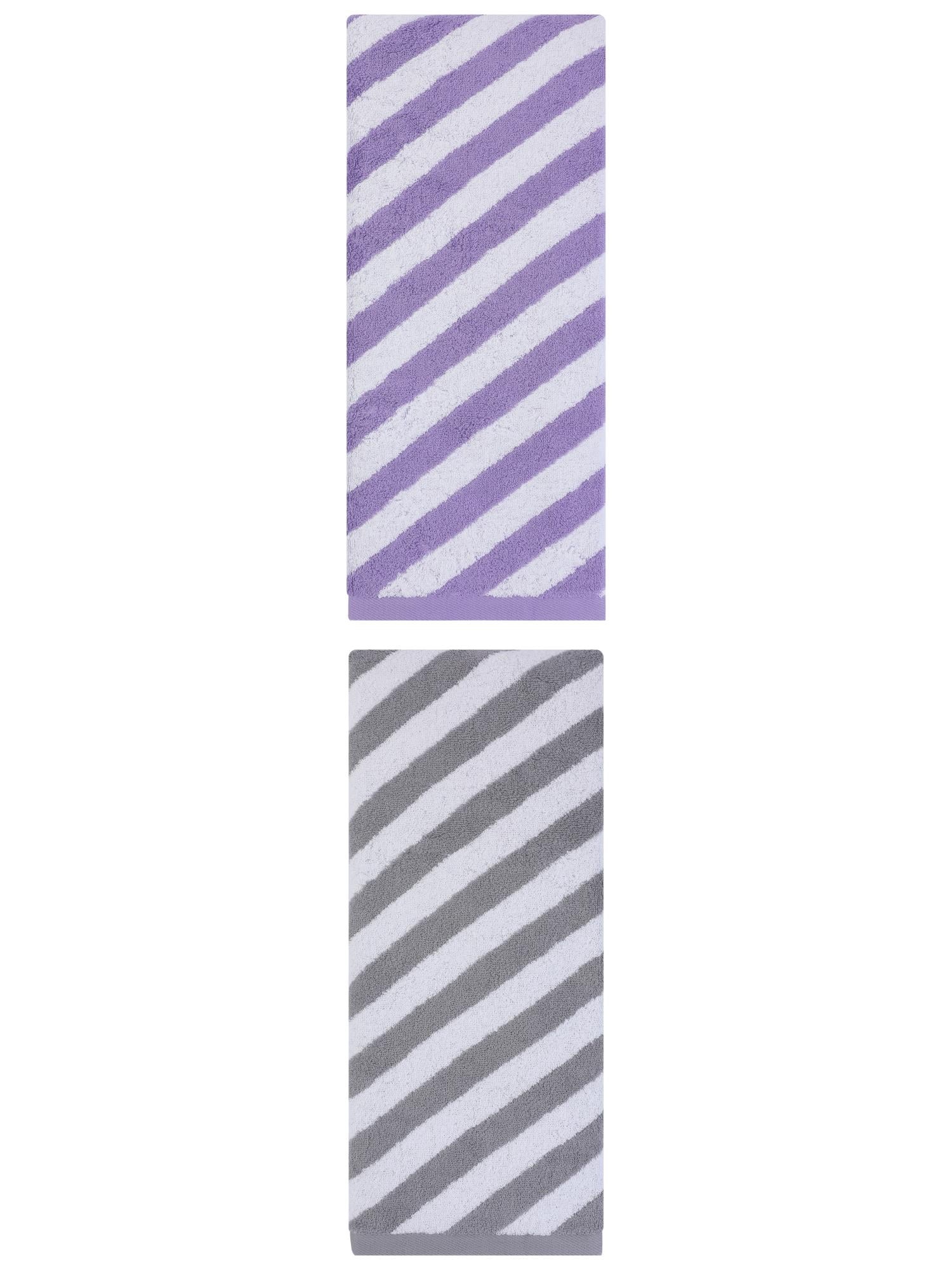 Unique Bargains Striped Absorbent Quick Dry Cotton Bath Towe 2 Pack Purple/Grey 55"x28"